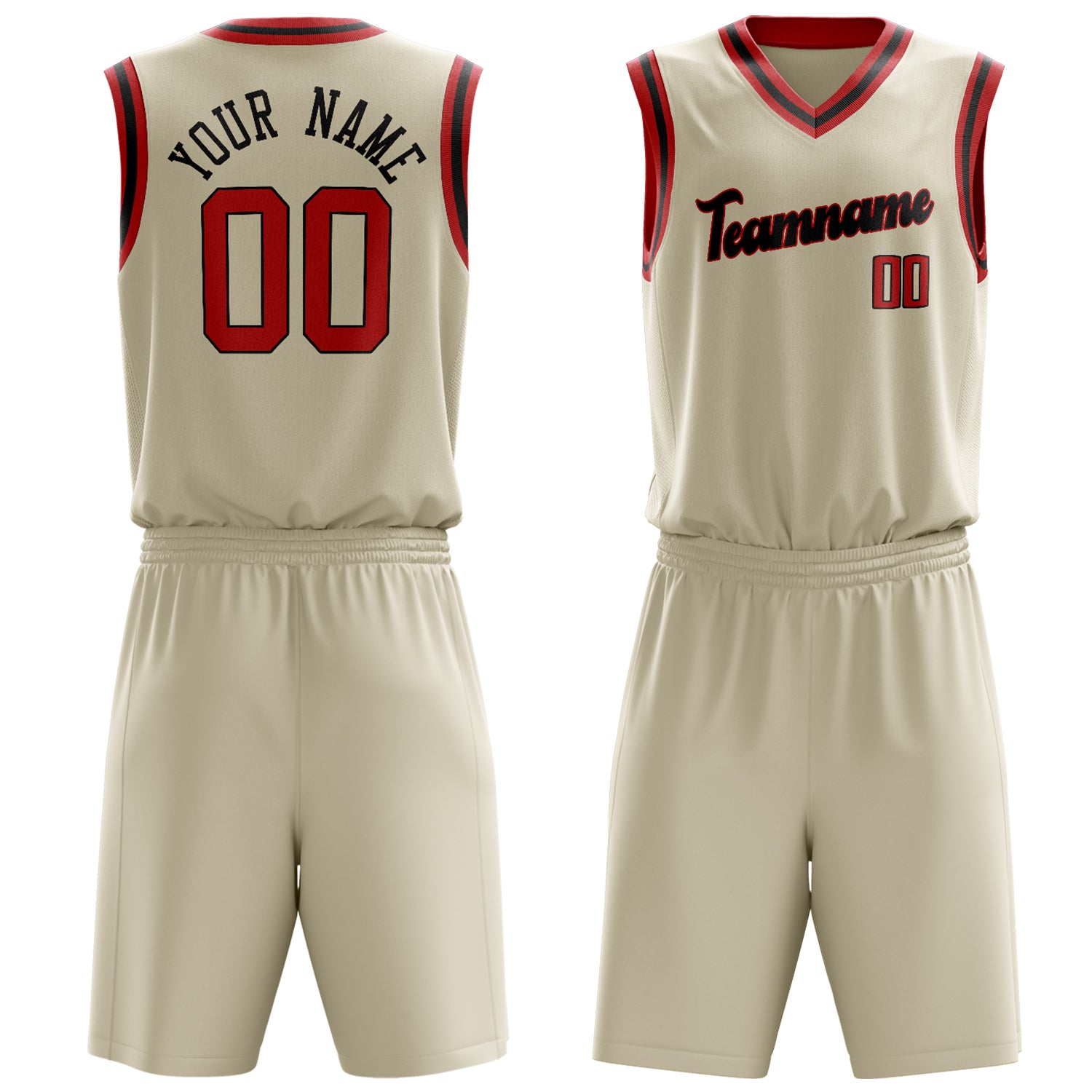 Maßgeschneidertes professionelles Creme Rot Basketballtrikot-Set BS03240701JC060