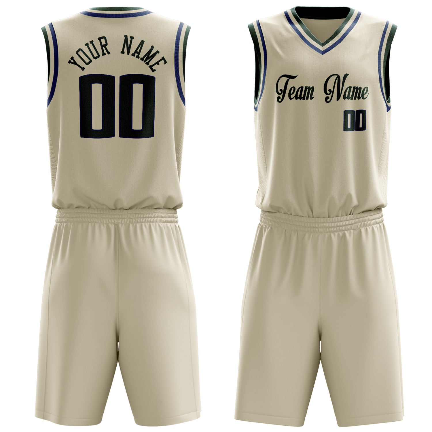 Maßgeschneidertes professionelles Creme Kelly Grün Basketballtrikot-Set BS03240701JC061