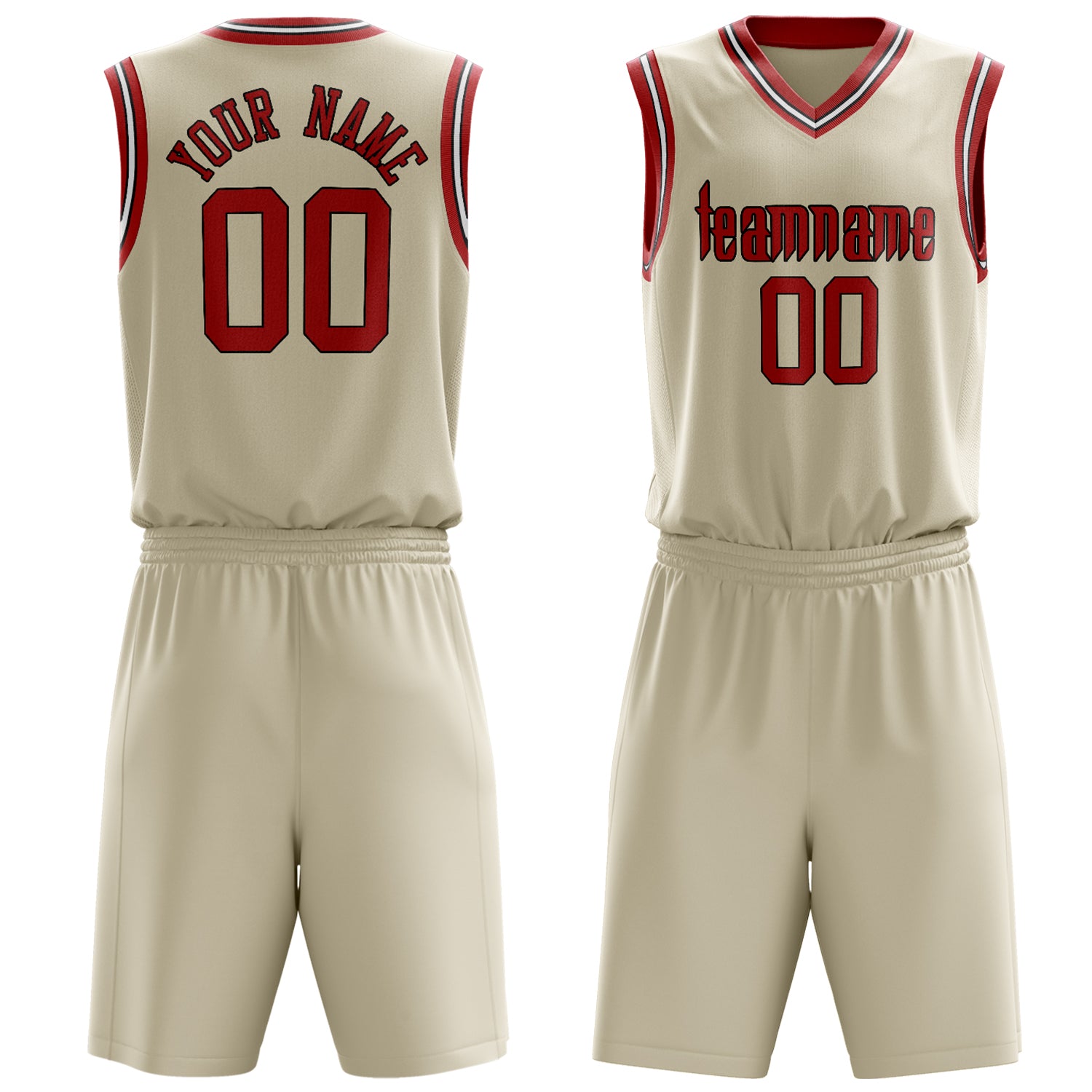 Maßgeschneidertes professionelles Creme Rot Basketballtrikot-Set BS03240701JC062