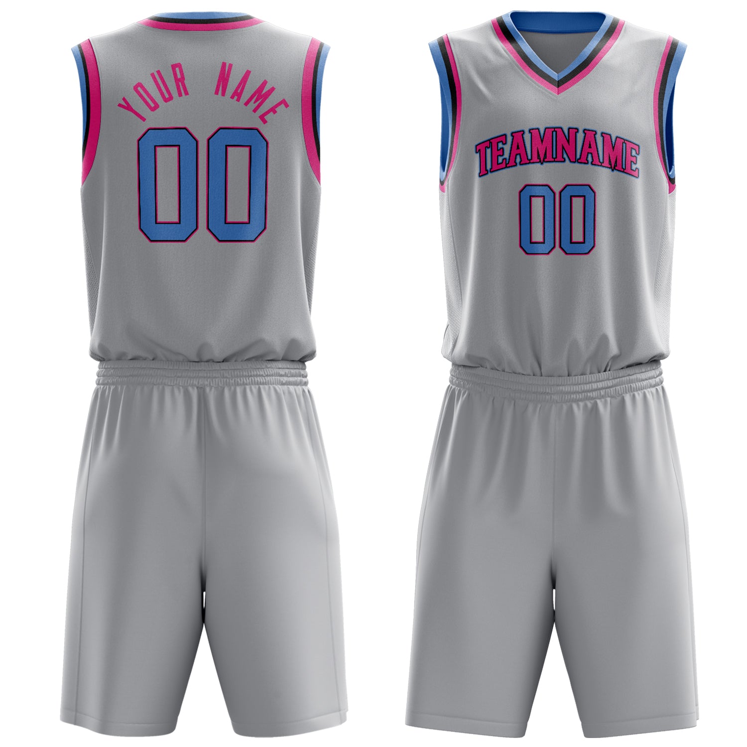 Maßgeschneidertes professionelles Grau Rosa Basketballtrikot-Set BS03240701JC092