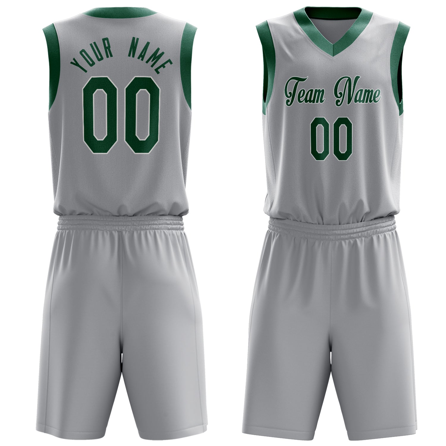 Maßgeschneidertes professionelles Grau Kelly Grün Basketballtrikot-Set BS03240701JC095