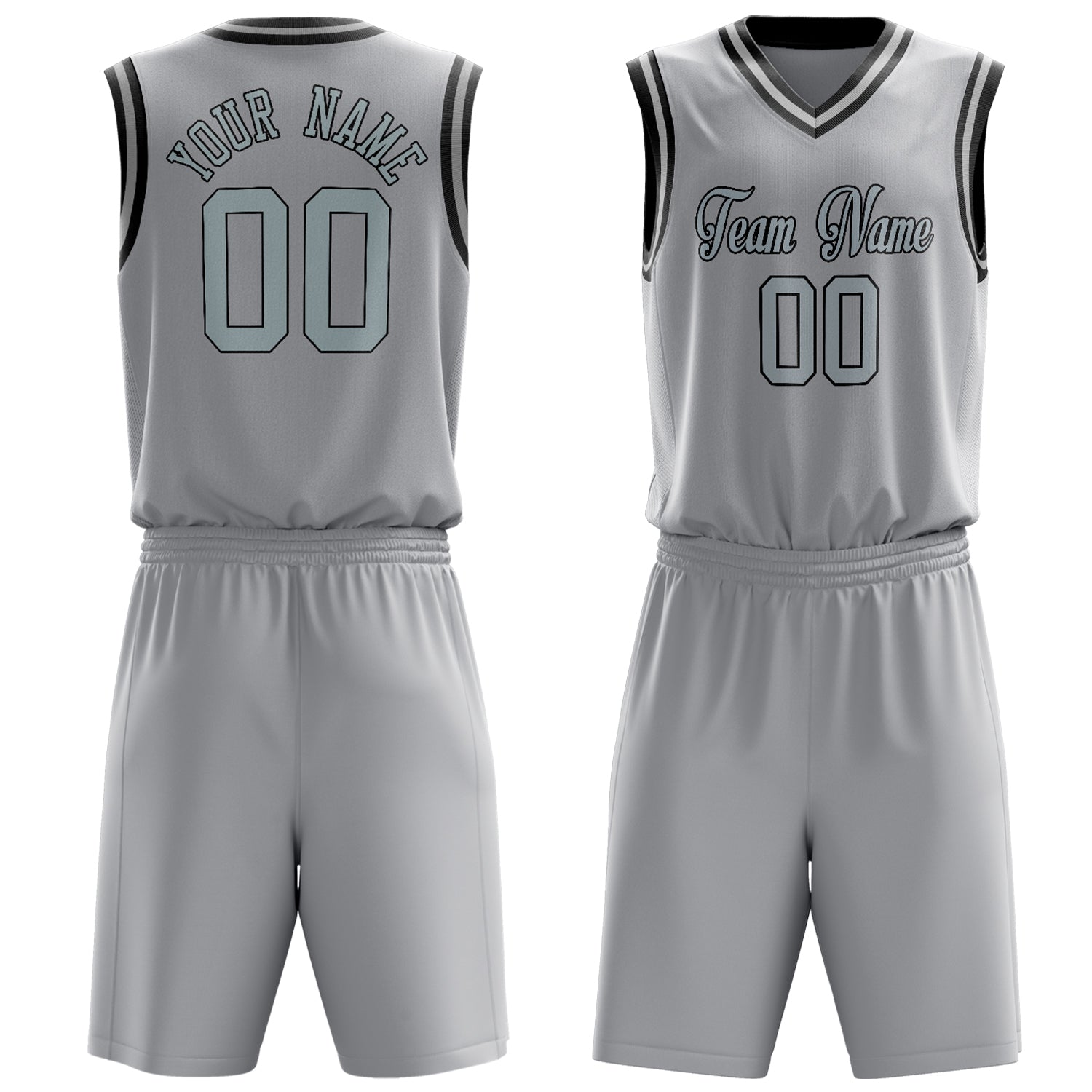 Maßgeschneidertes professionelles Grau Schwarz Basketballtrikot-Set BS03240701JC097