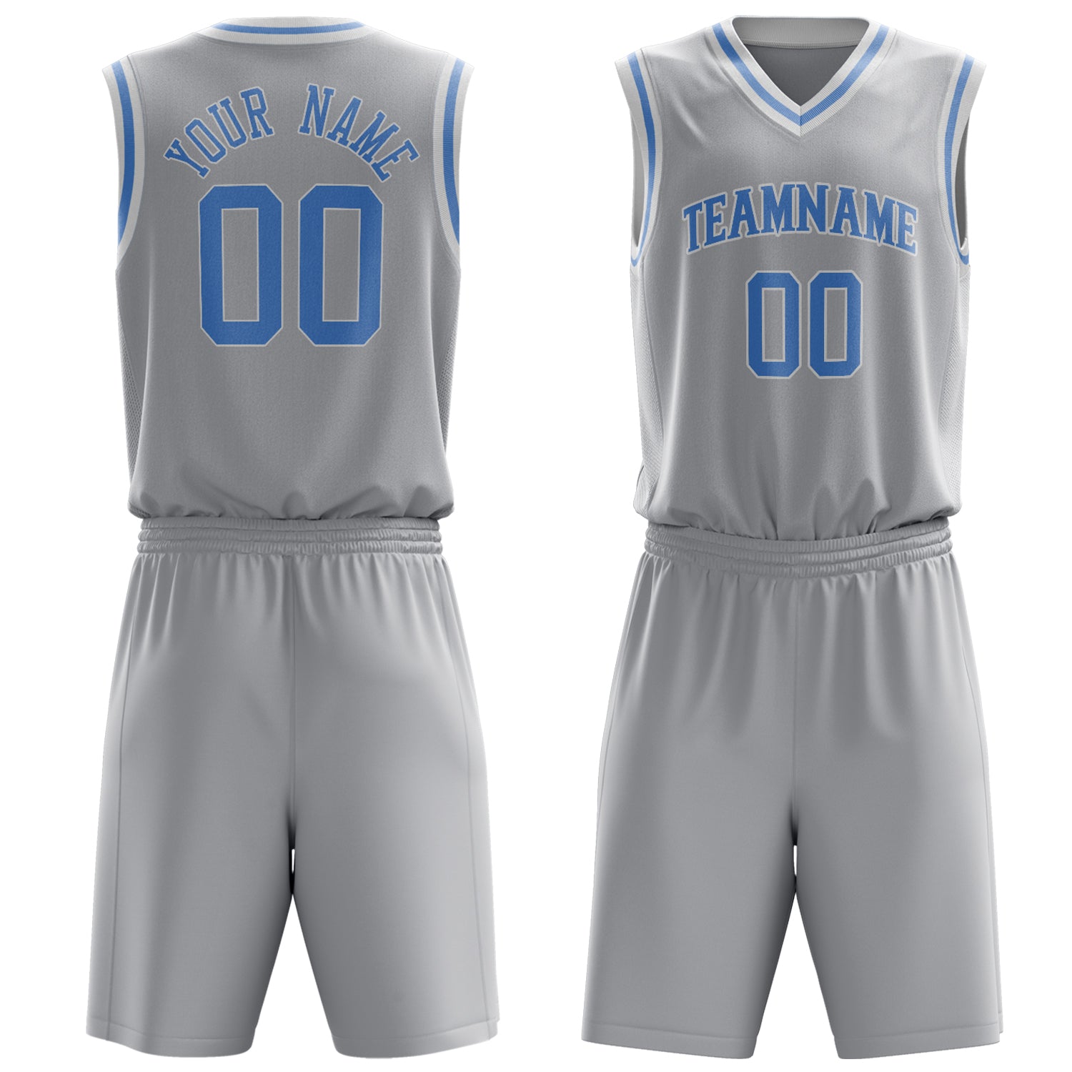 Maßgeschneidertes professionelles Grau Hellblau Basketballtrikot-Set BS03240701JC098