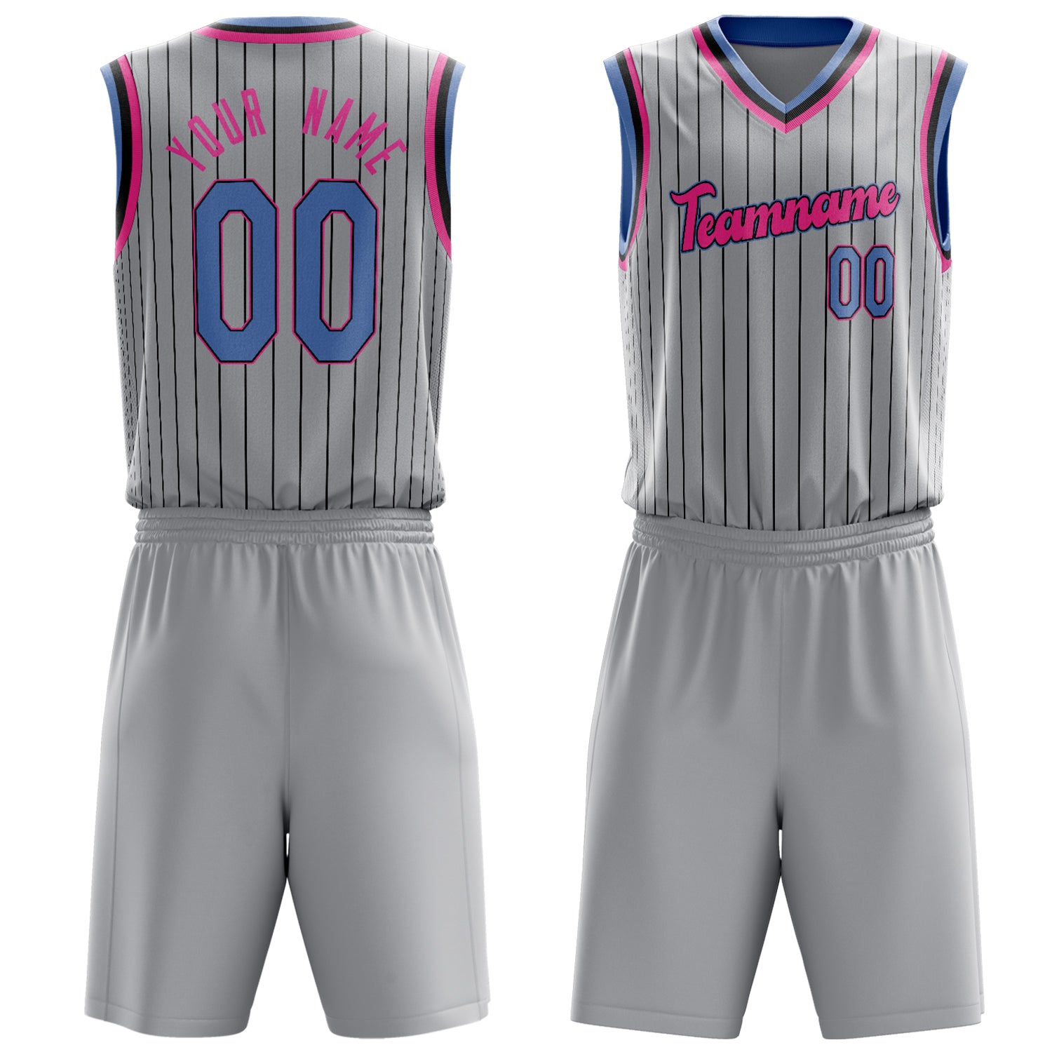 Maßgeschneidertes professionelles Grau Rosa Basketballtrikot-Set BS03240701JC099