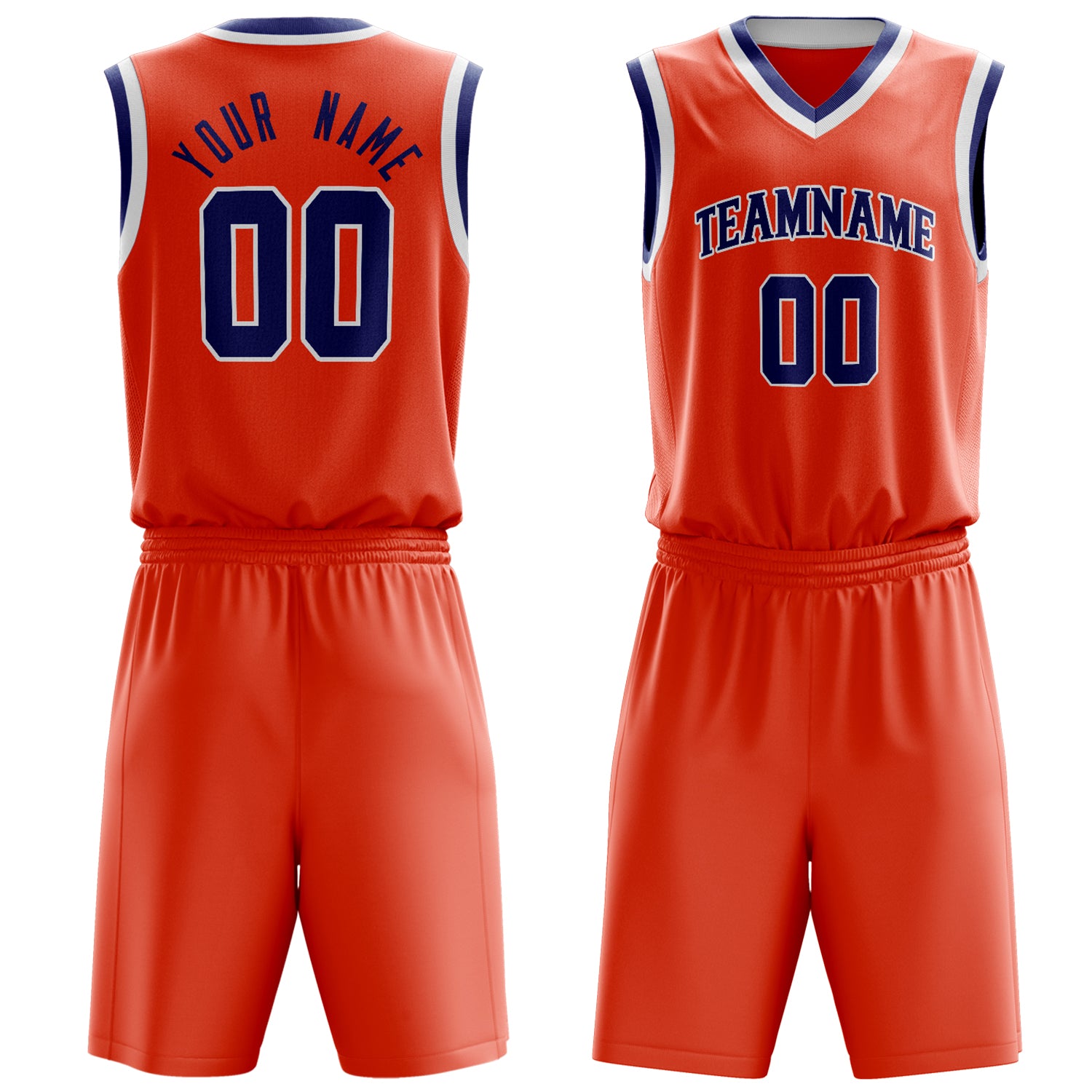 Maßgeschneidertes professionelles Orange Marineblau Basketballtrikot-Set BS03240701JG155