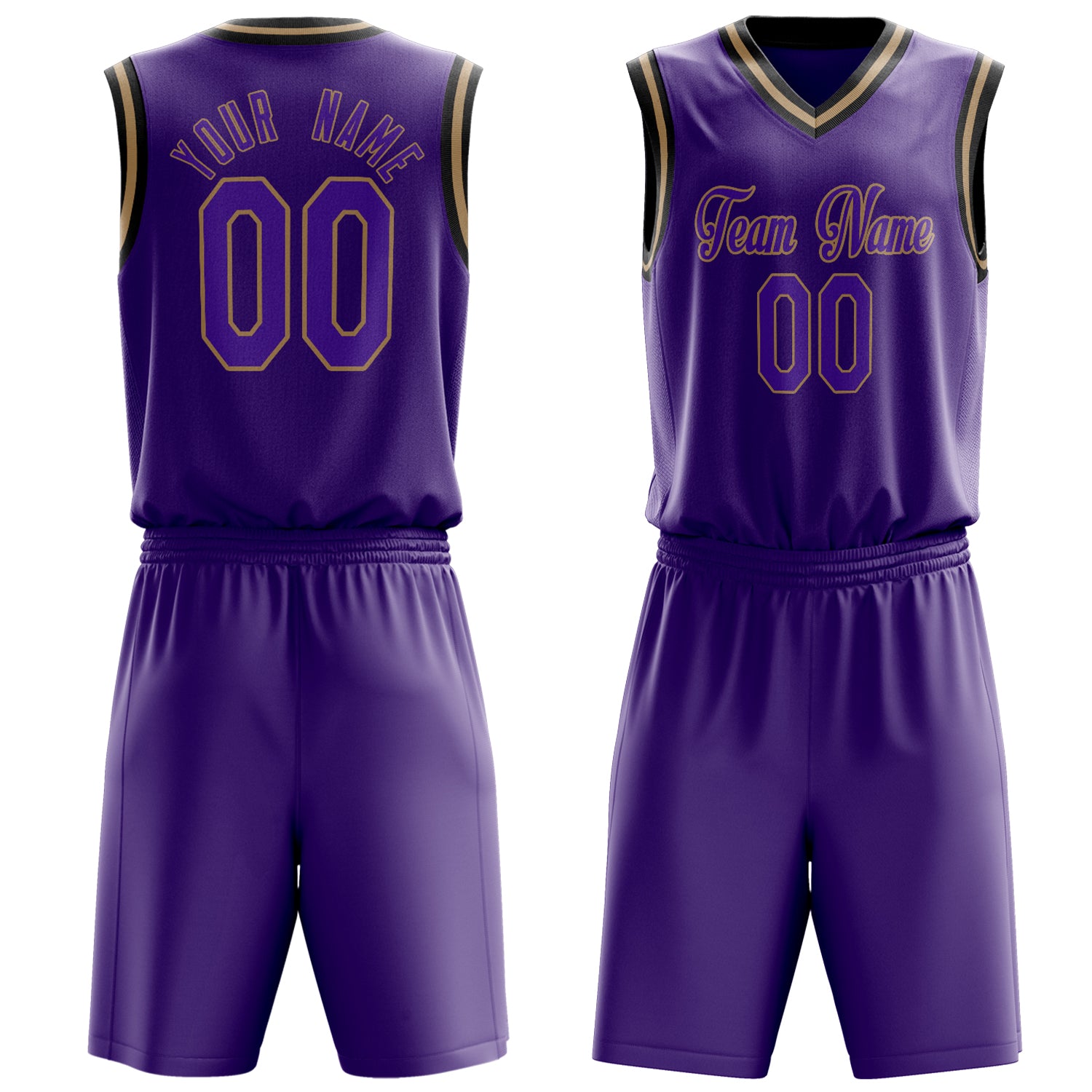 Maßgeschneidertes professionelles Lila Altgold Basketballtrikot-Set BS03240701JG179