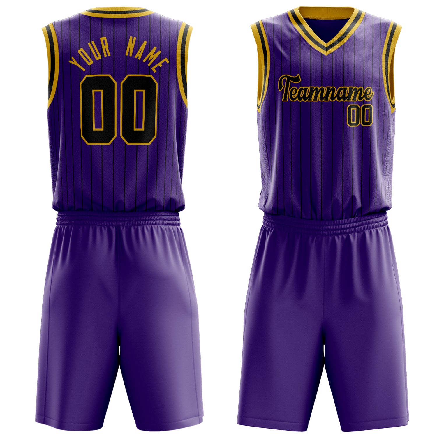 Maßgeschneidertes professionelles Lila Gold Basketballtrikot-Set BS03240701JG181