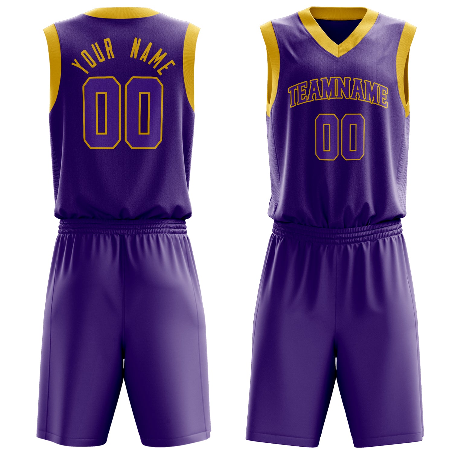 Maßgeschneidertes professionelles Lila Gold Basketballtrikot-Set BS03240701JG183