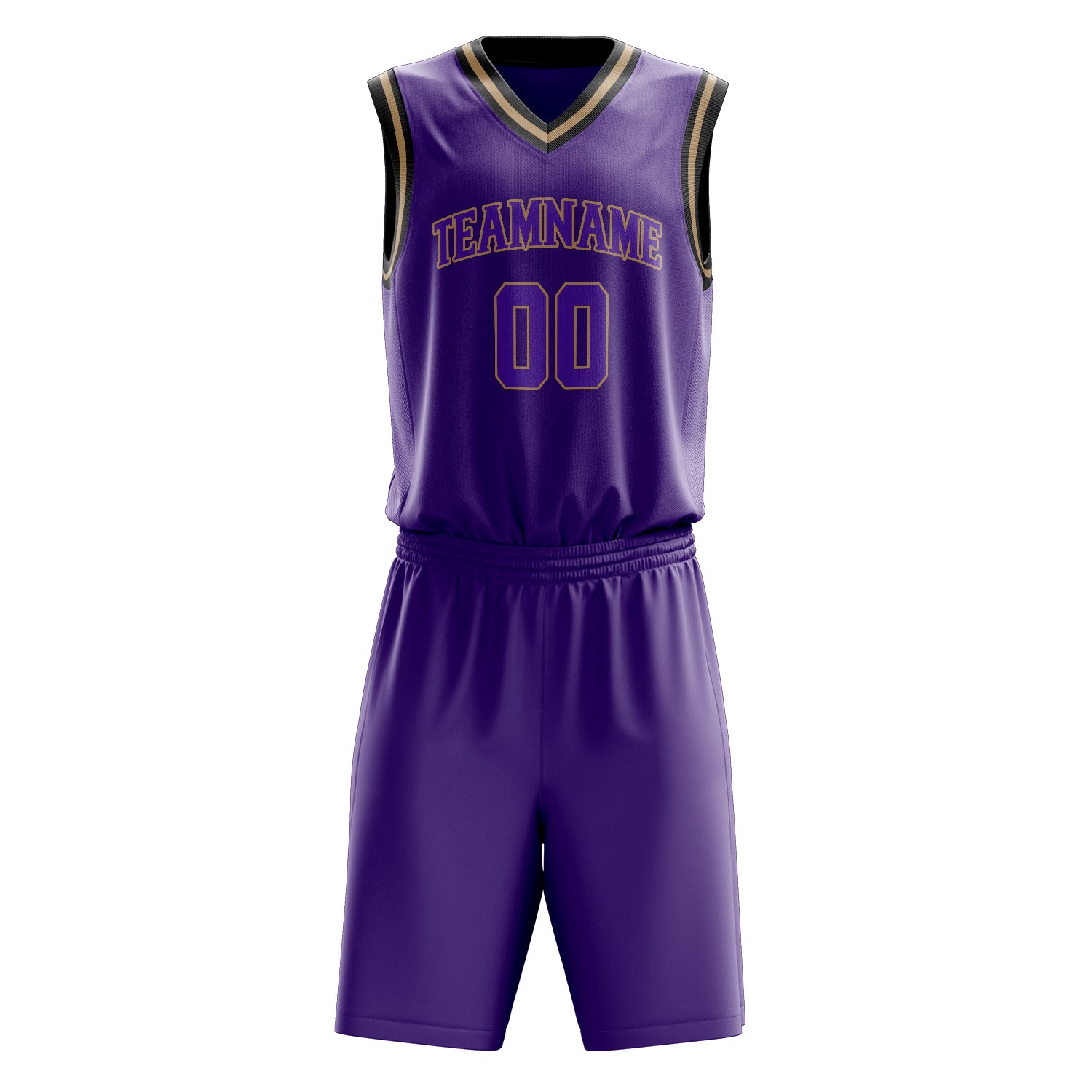 Maßgeschneidertes professionelles Lila Altgold Basketballtrikot-Set