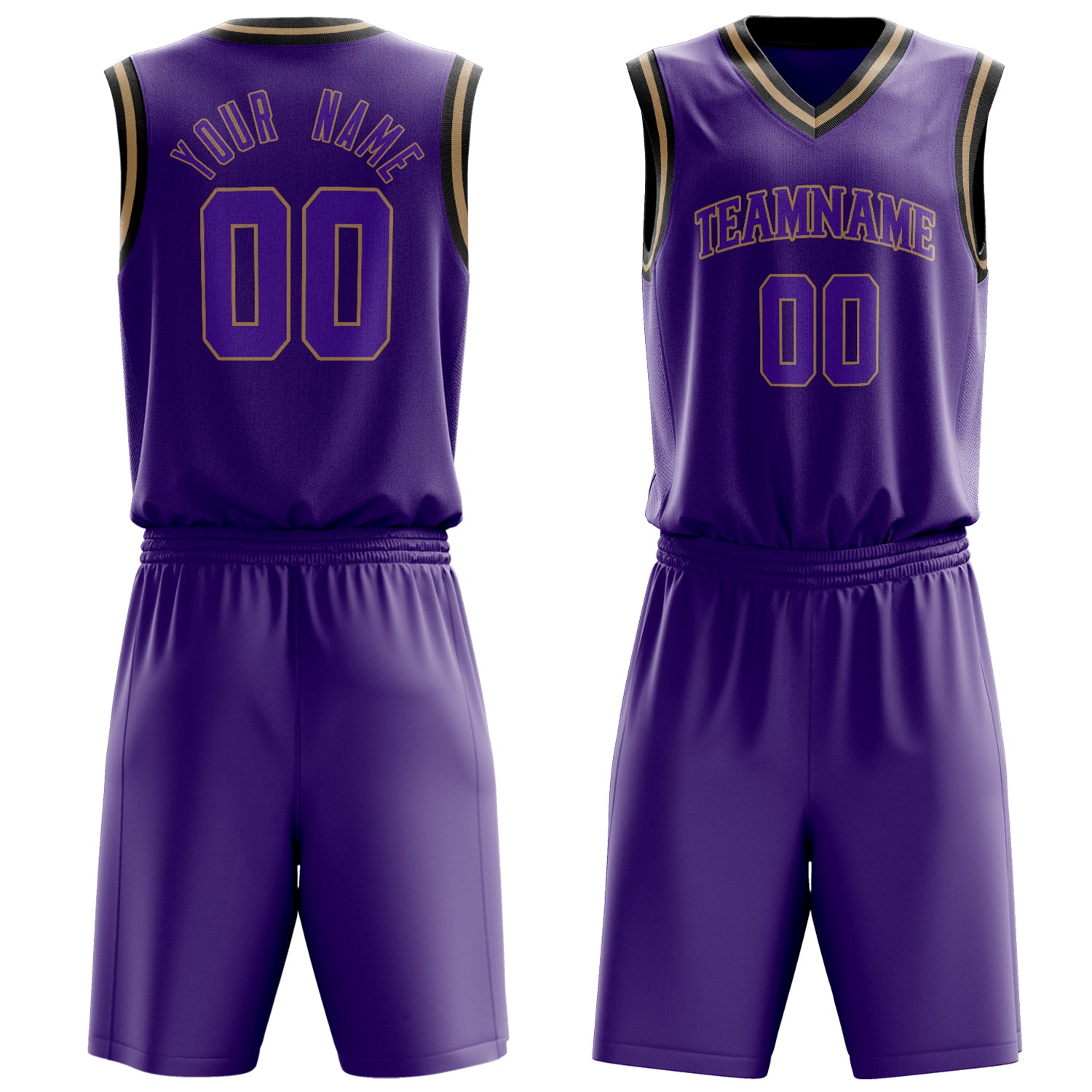 Maßgeschneidertes professionelles Lila Altgold Basketballtrikot-Set BS03240701JG189