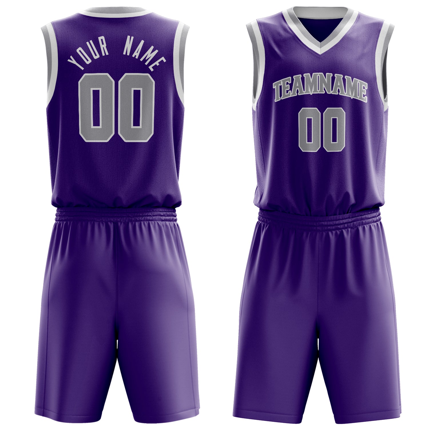 Maßgeschneidertes professionelles Lila Grau Basketballtrikot-Set BS03240701JG192