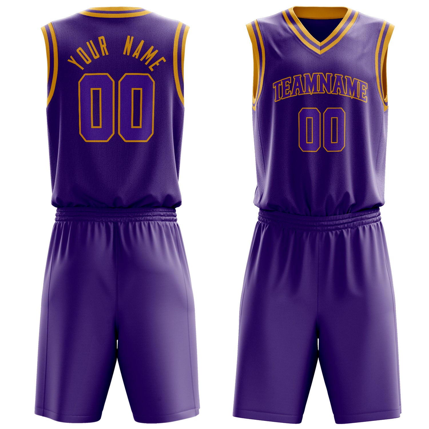 Maßgeschneidertes professionelles Lila Gold Basketballtrikot-Set BS03240701JG195