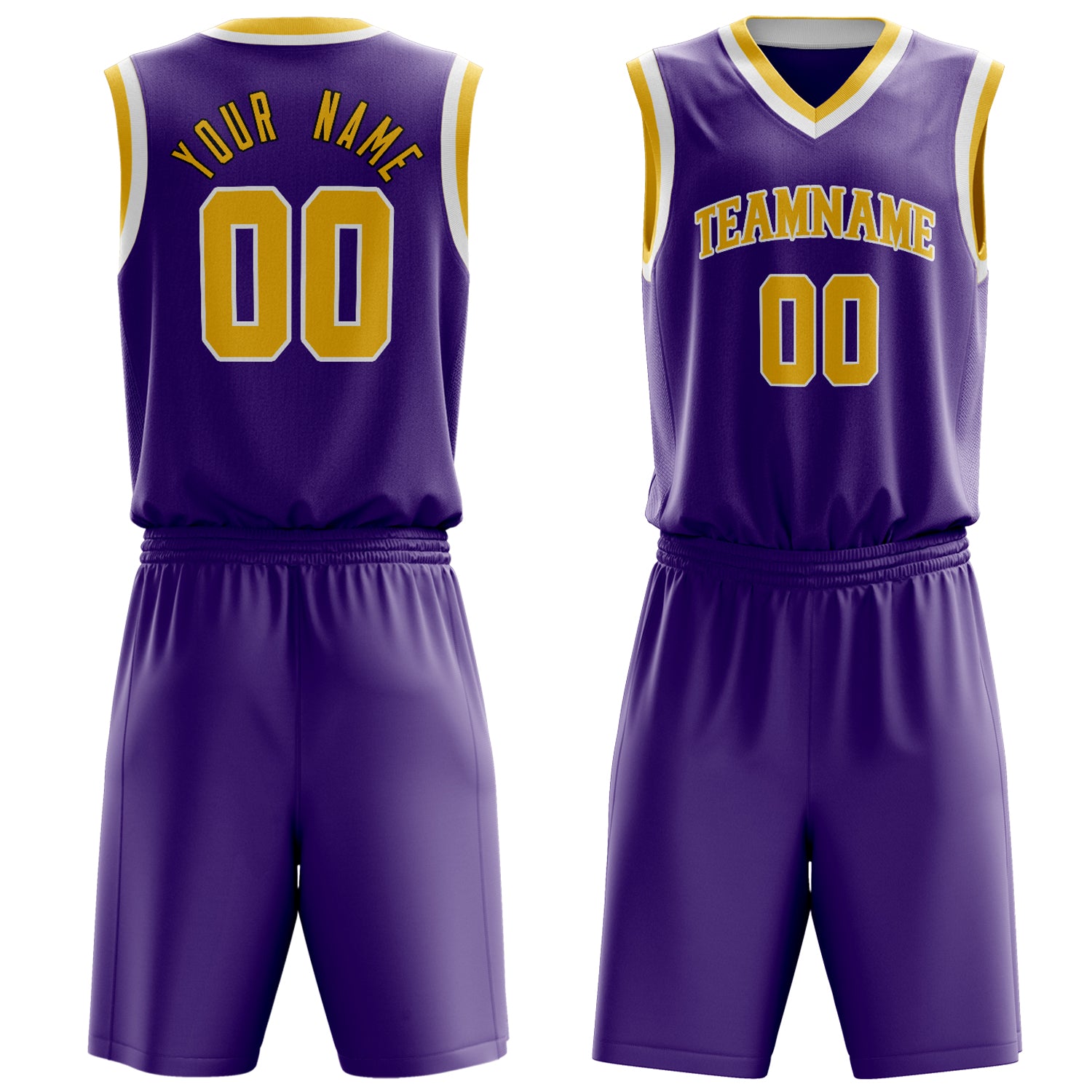 Maßgeschneidertes professionelles Lila Gelb Basketballtrikot-Set BS03240701JG196