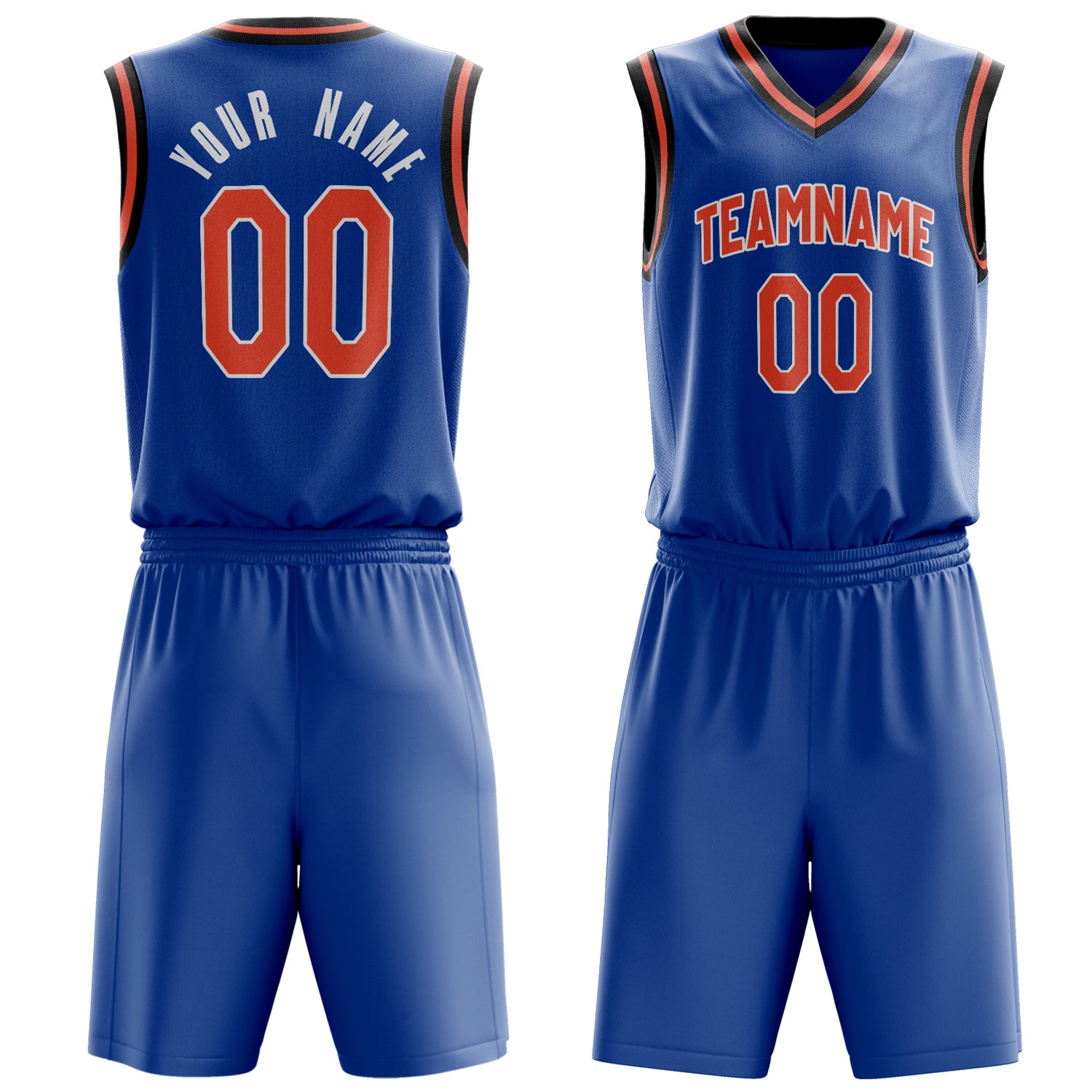 Maßgeschneidertes professionelles Königsblau Orange Basketballtrikot-Set BS03240701JG203