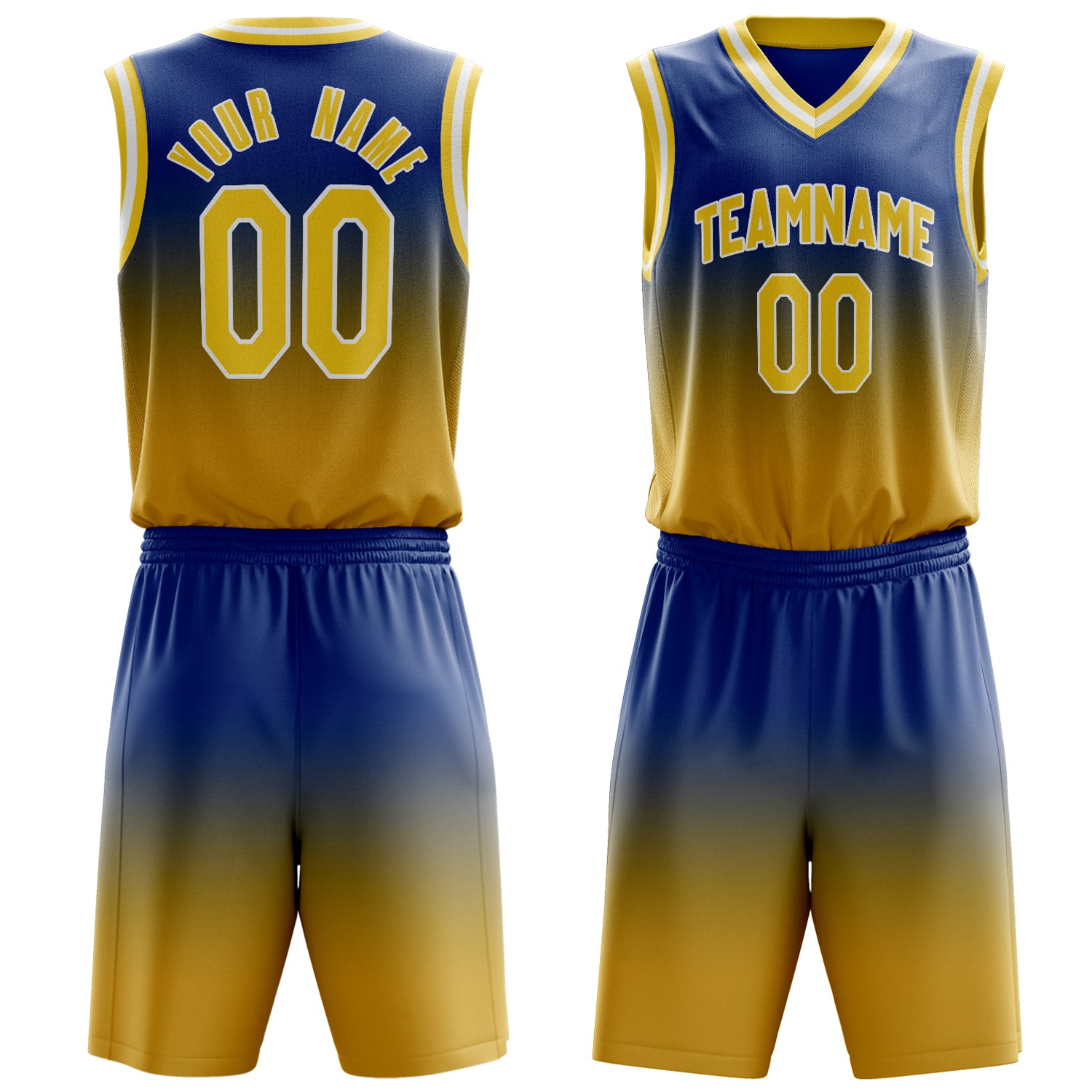 Maßgeschneidertes professionelles Königsblau Gelb Basketballtrikot-Set BS03240701JG205