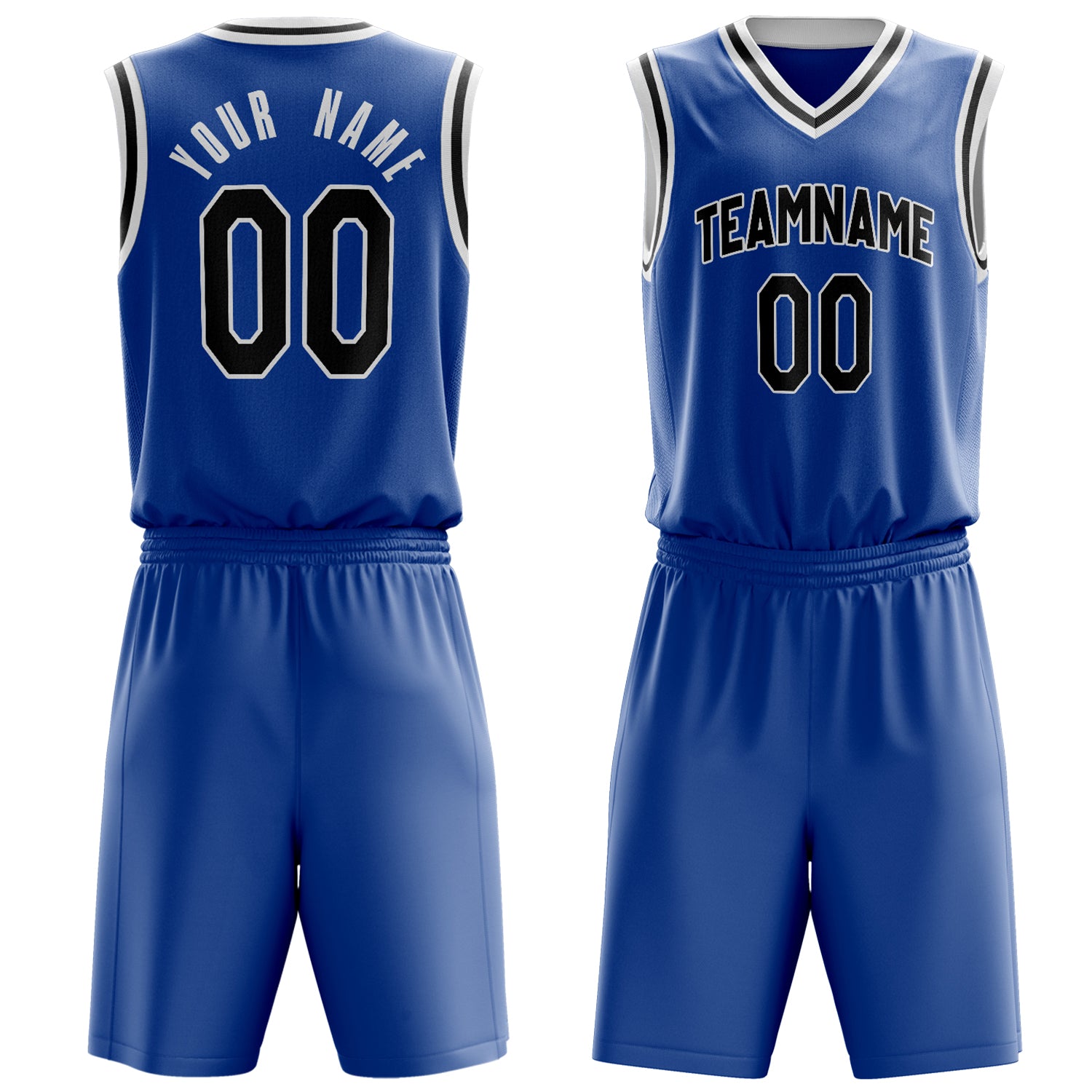 Maßgeschneidertes professionelles Königsblau Schwarz Basketballtrikot-Set BS03240701JG207