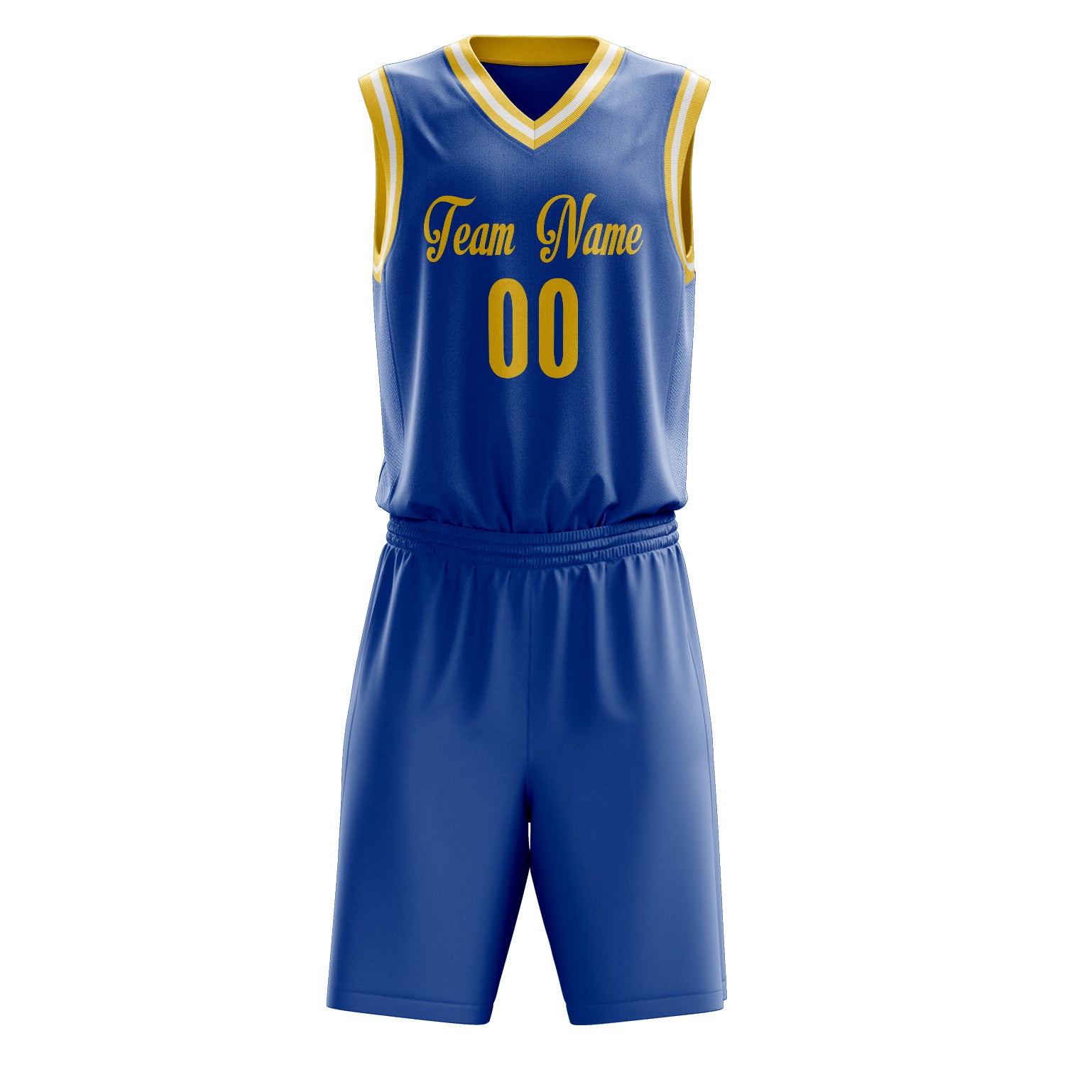 Maßgeschneidertes professionelles Königsblau Gold Basketballtrikot-Set