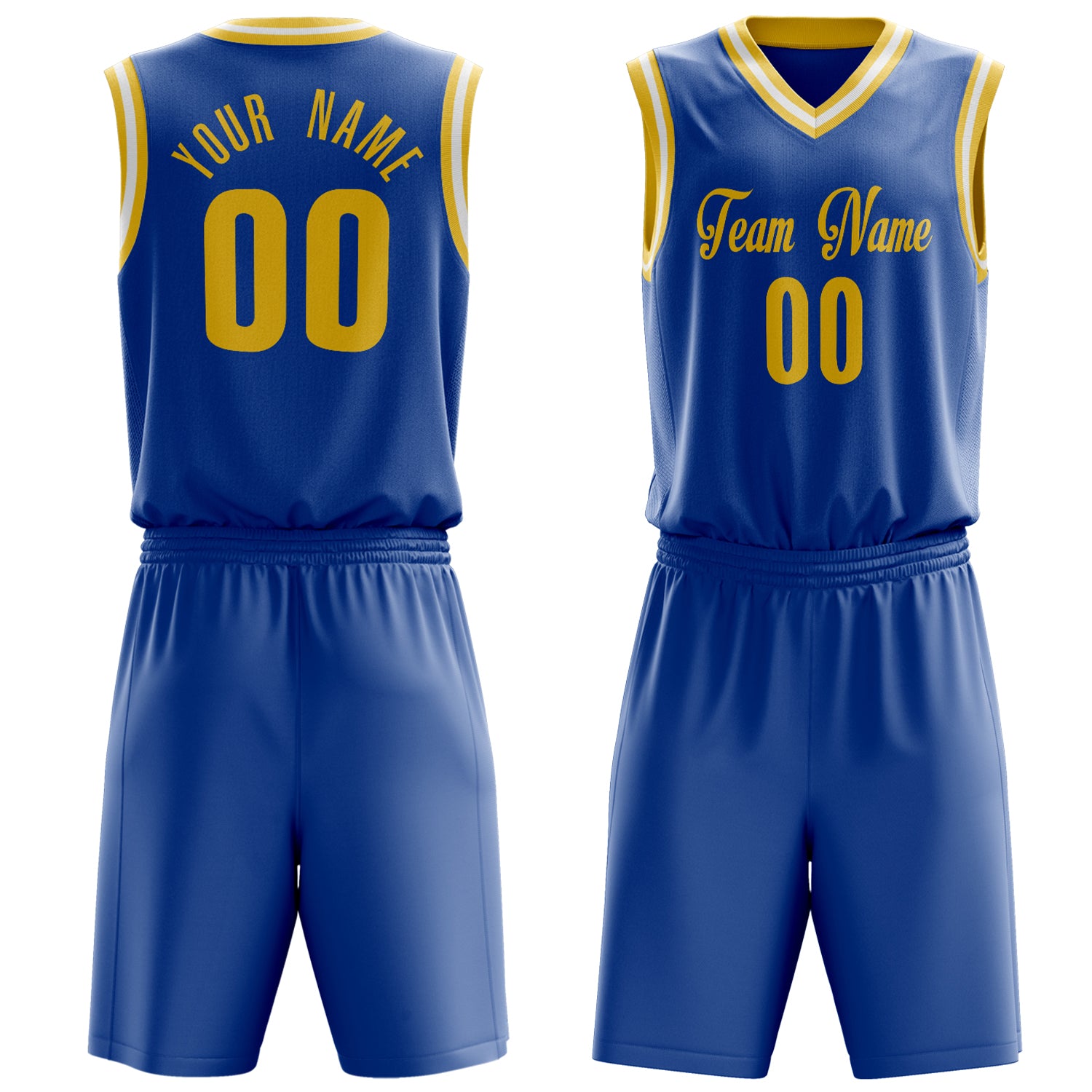 Maßgeschneidertes professionelles Königsblau Gold Basketballtrikot-Set BS03240701JG214