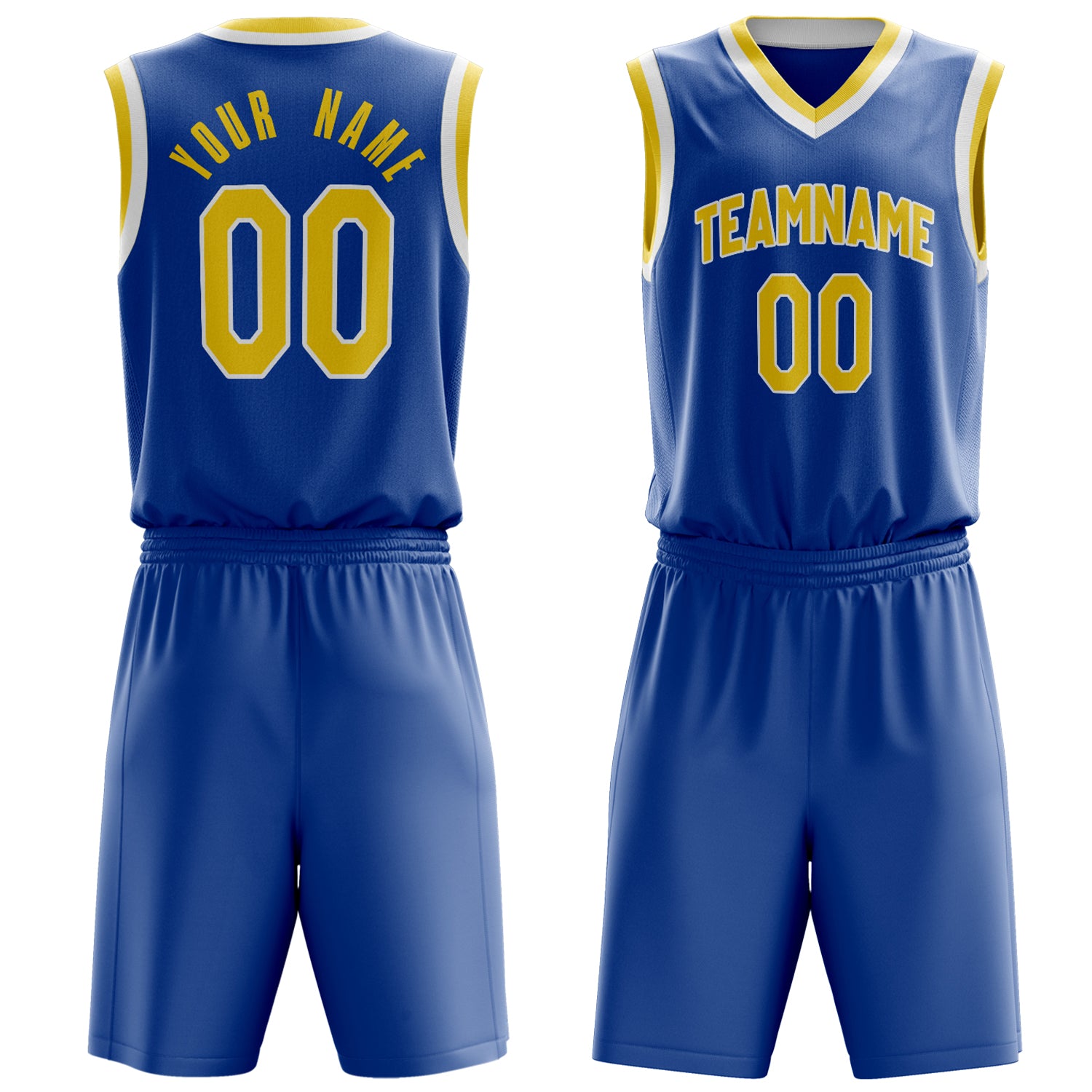 Maßgeschneidertes professionelles Königsblau Gelb Basketballtrikot-Set BS03240701JG217