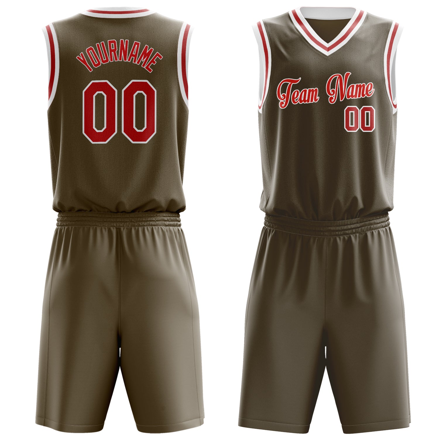 Maßgeschneidertes professionelles Oliv Rot Basketballtrikot-Set BS03240701XE121