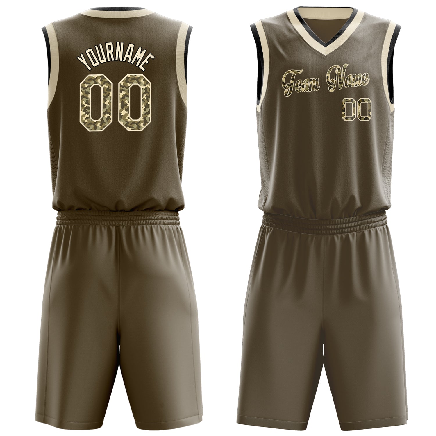 Maßgeschneidertes professionelles Oliv Camo Basketballtrikot-Set BS03240701XE124