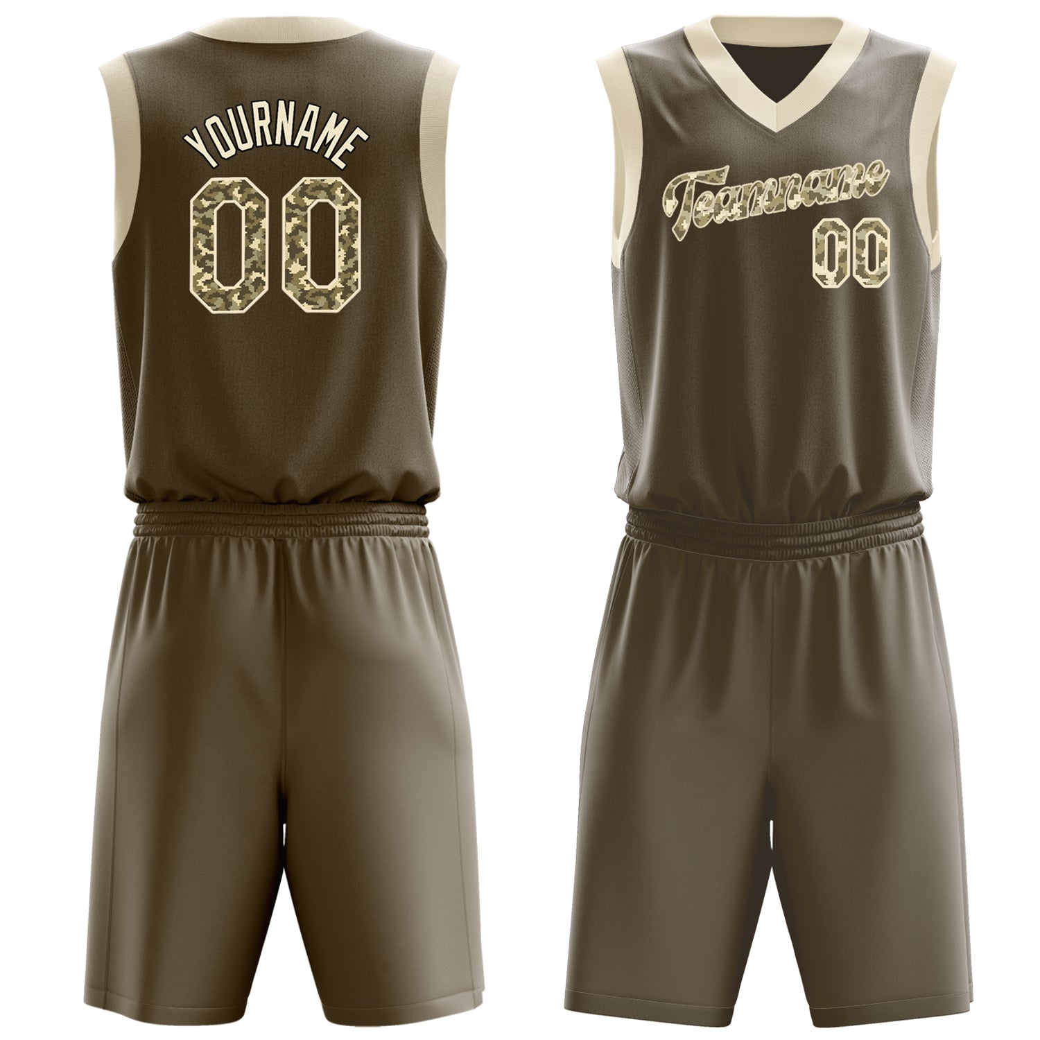 Maßgeschneidertes professionelles Oliv Camo Basketballtrikot-Set BS03240701XE125