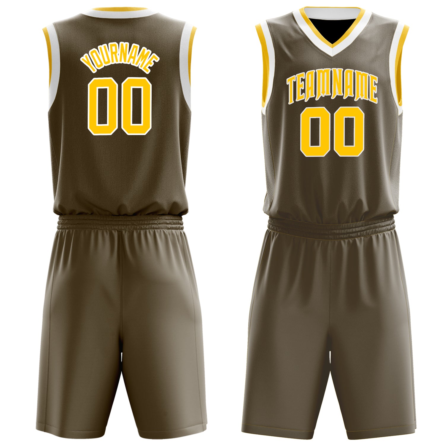 Maßgeschneidertes professionelles Oliv Gelb Basketballtrikot-Set BS03240701XE129