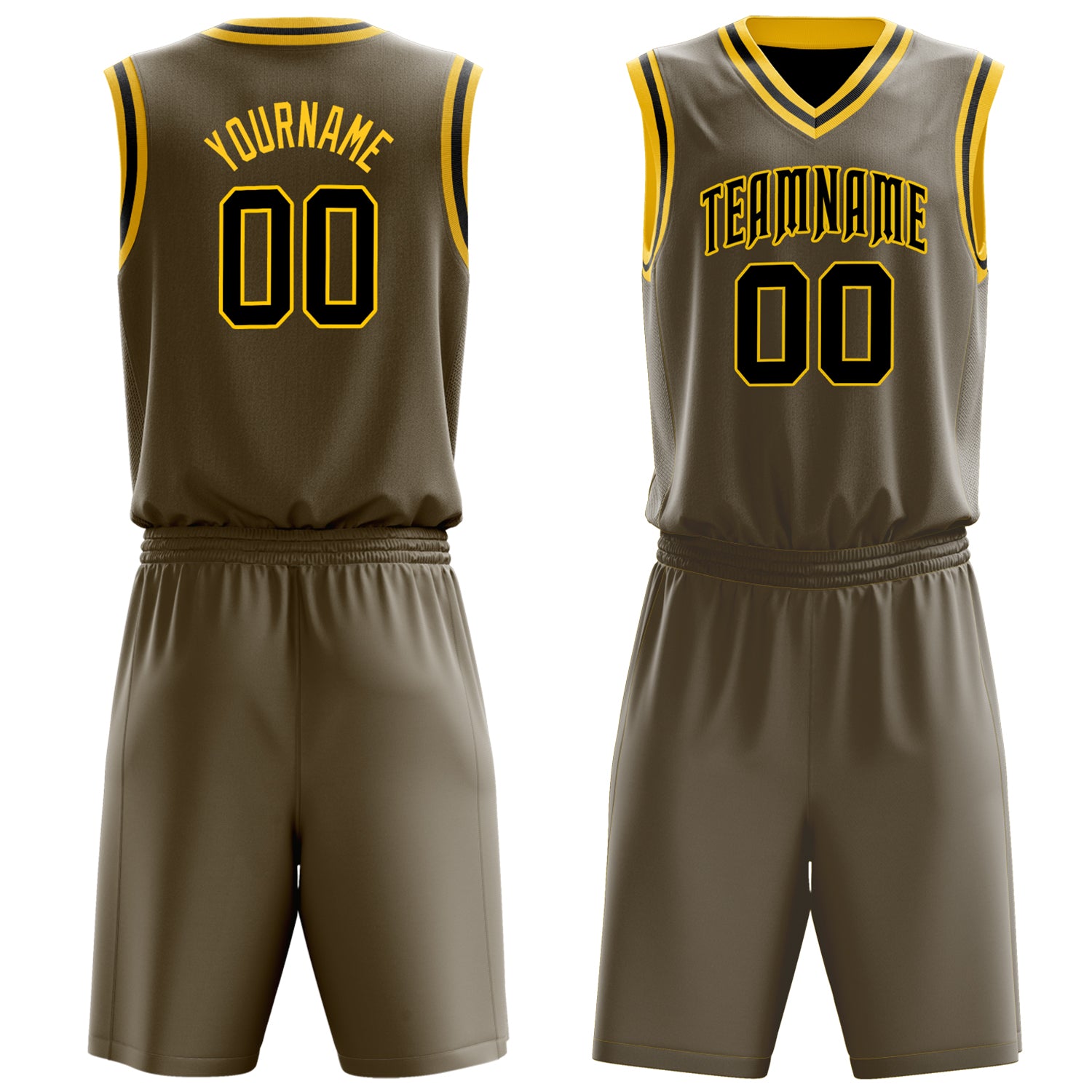 Maßgeschneidertes professionelles Oliv Schwarz Basketballtrikot-Set BS03240701XE130