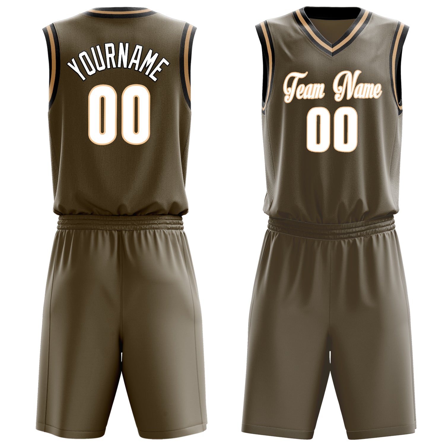 Maßgeschneidertes professionelles Oliv Weiß Basketballtrikot-Set BS03240701XE134