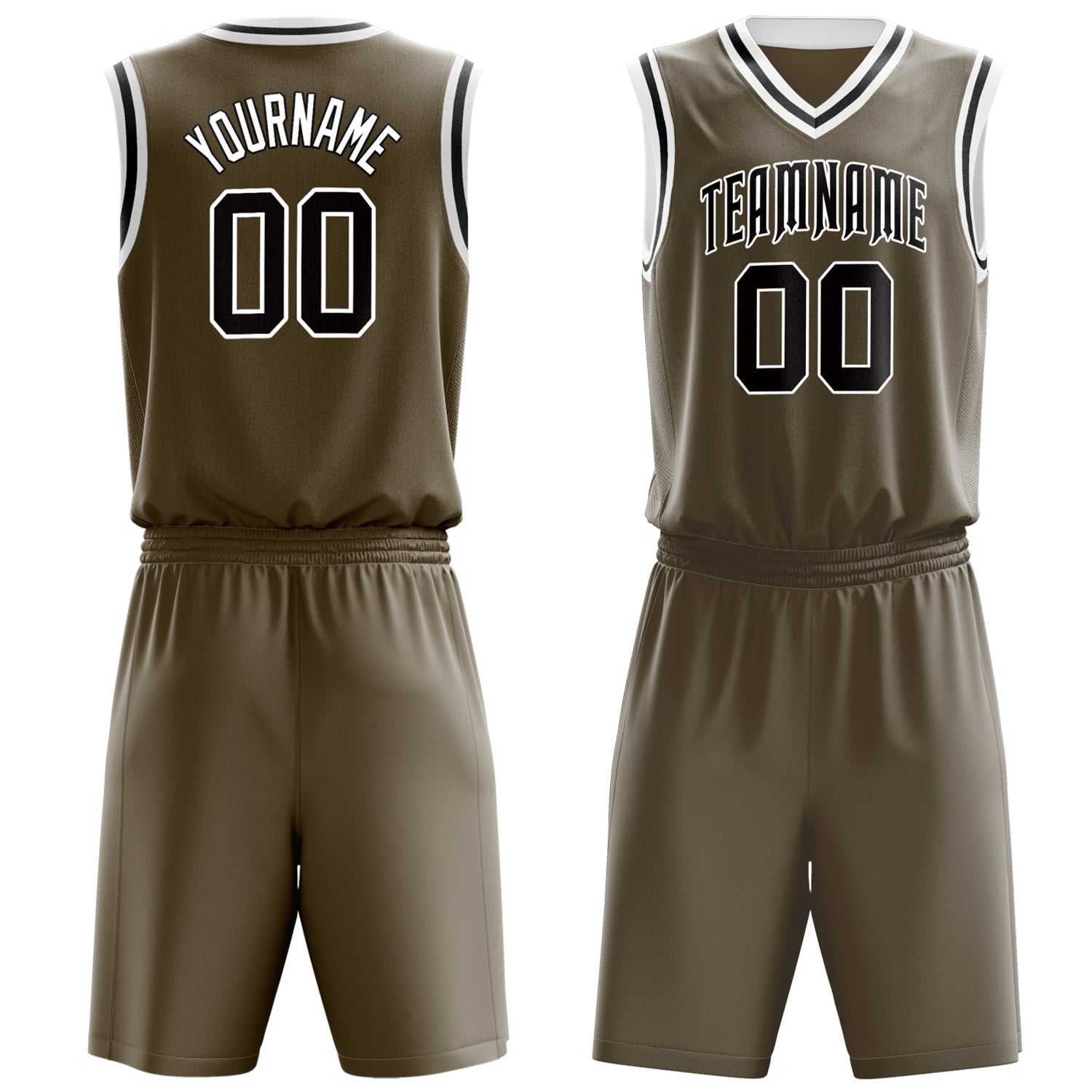 Maßgeschneidertes professionelles Oliv Schwarz Basketballtrikot-Set BS03240701XE136