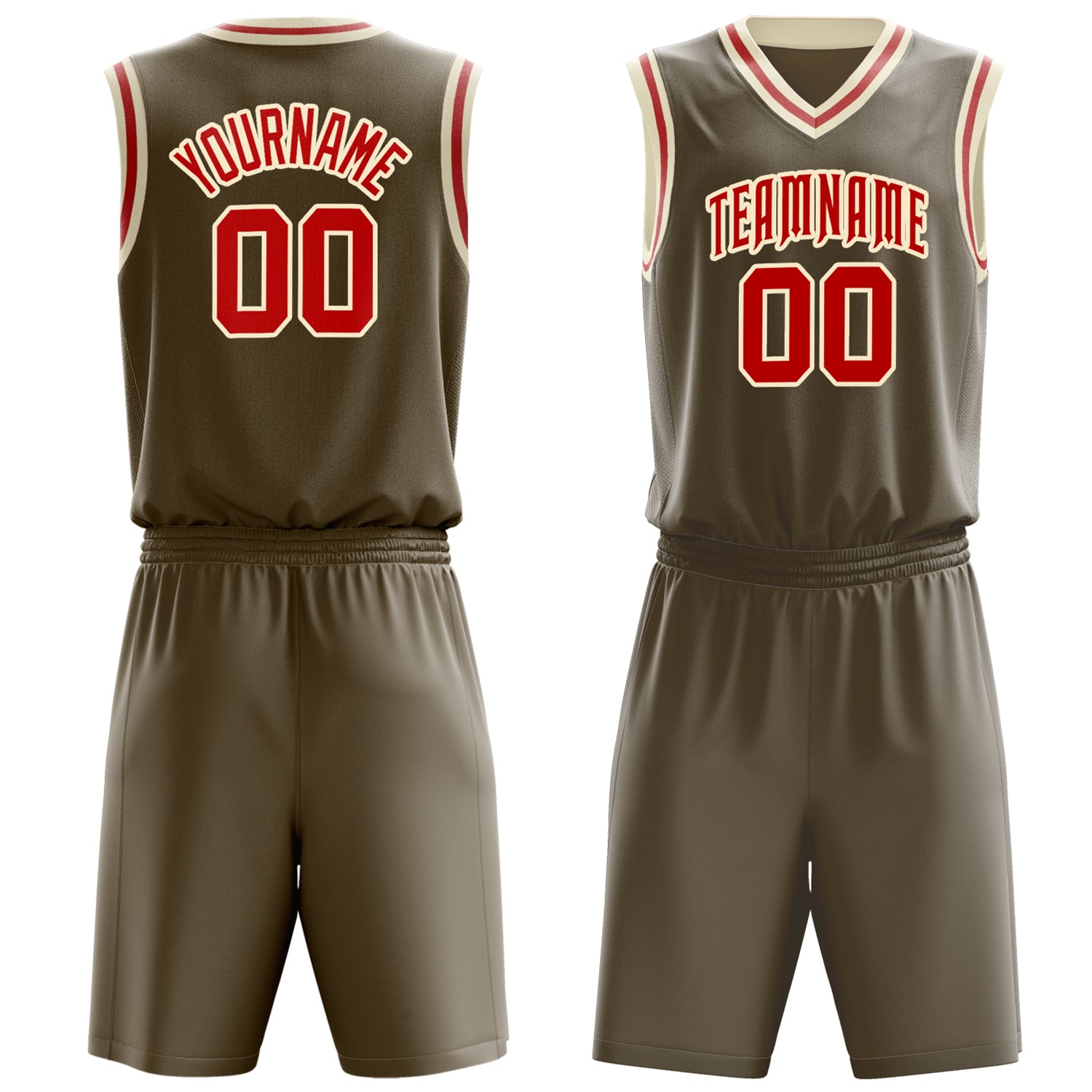 Maßgeschneidertes professionelles Oliv Rot Basketballtrikot-Set BS03240701XE140