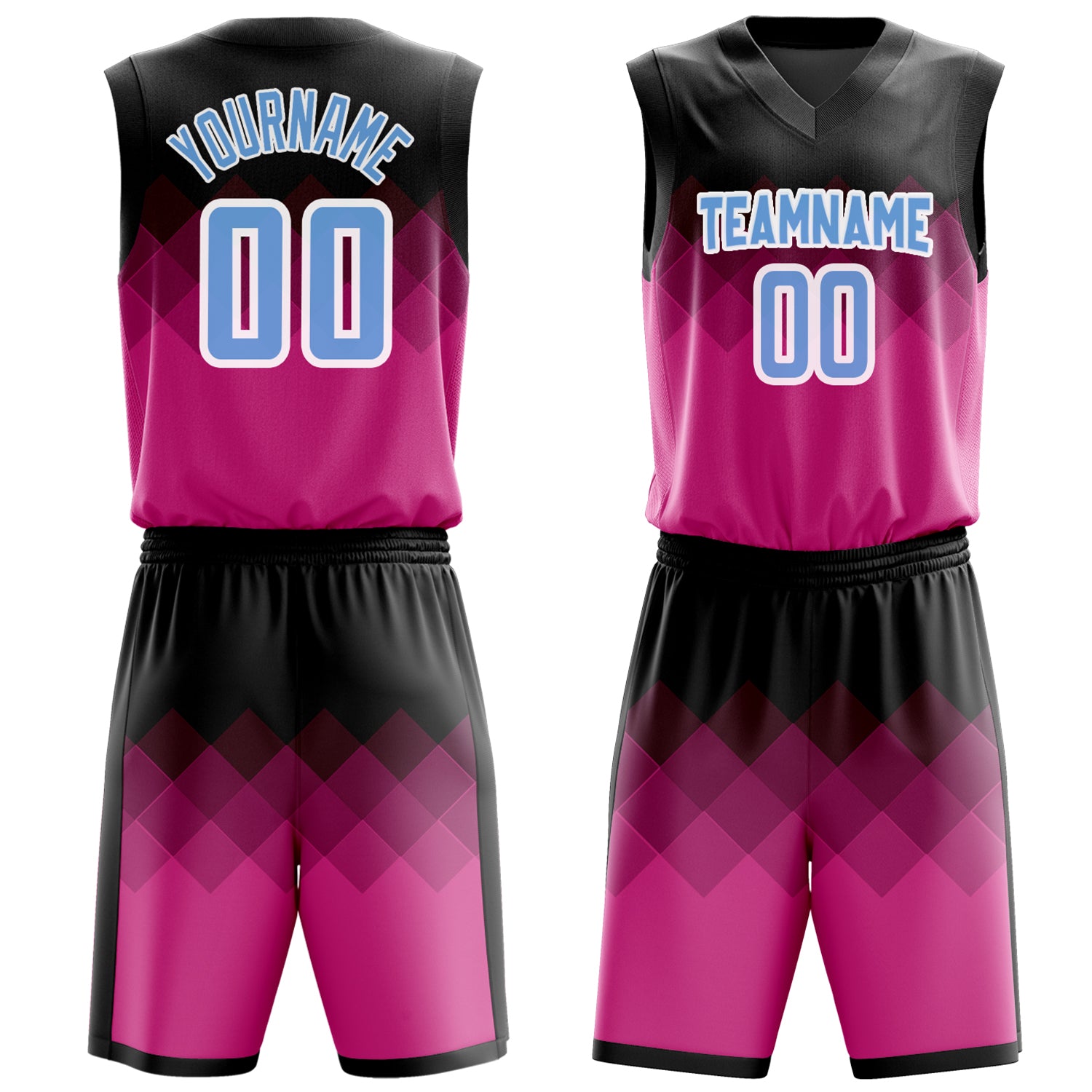 Maßgeschneidertes professionelles Rosa Schwarz Basketballtrikot-Set BS03240701XE159