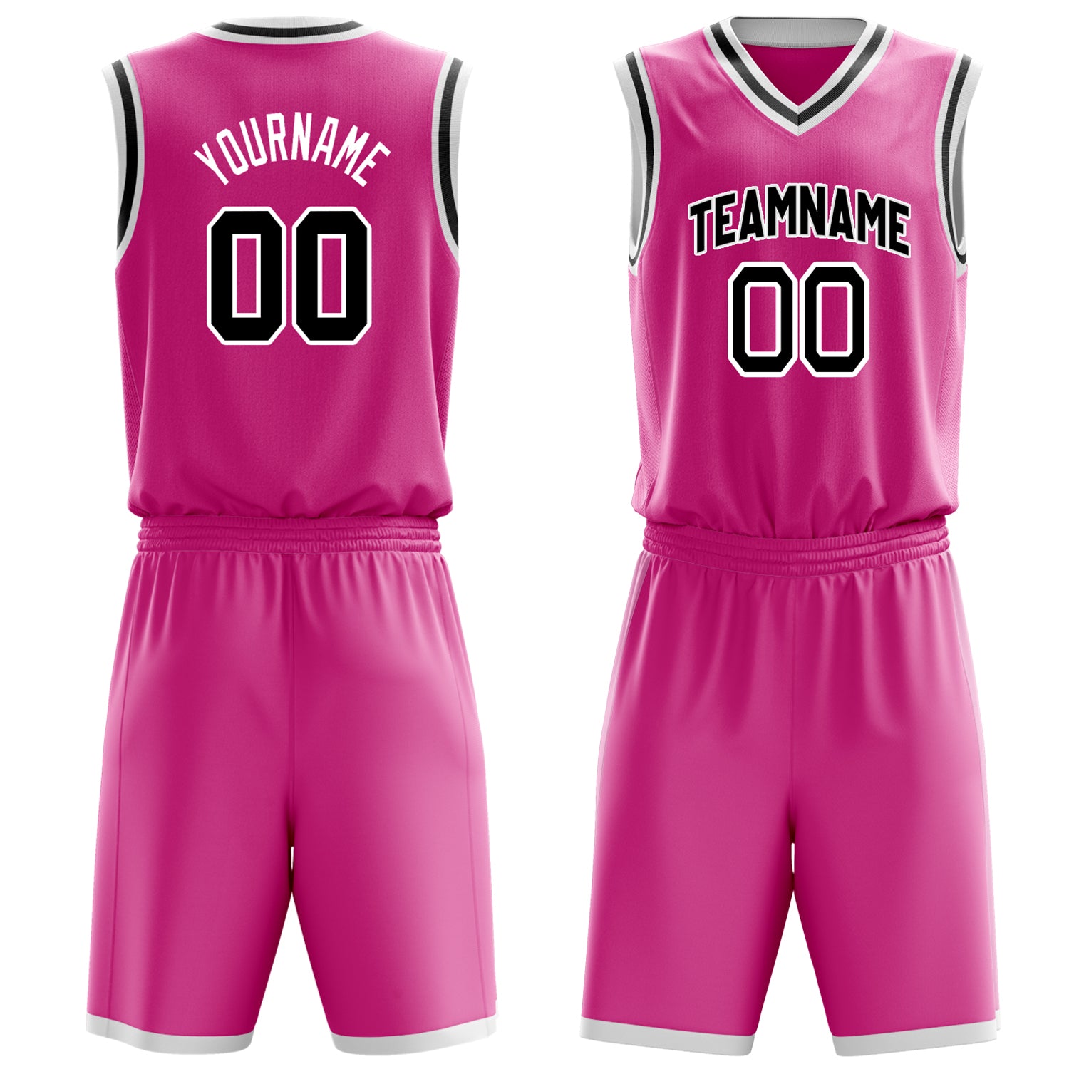 Maßgeschneidertes professionelles Rosa Schwarz Basketballtrikot-Set BS03240701XE163