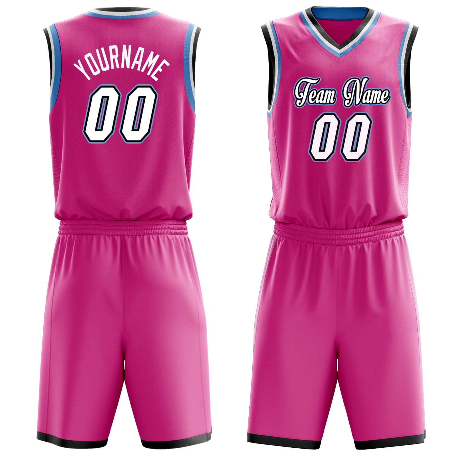 Maßgeschneidertes professionelles Rosa Weiß Basketballtrikot-Set BS03240701XE168