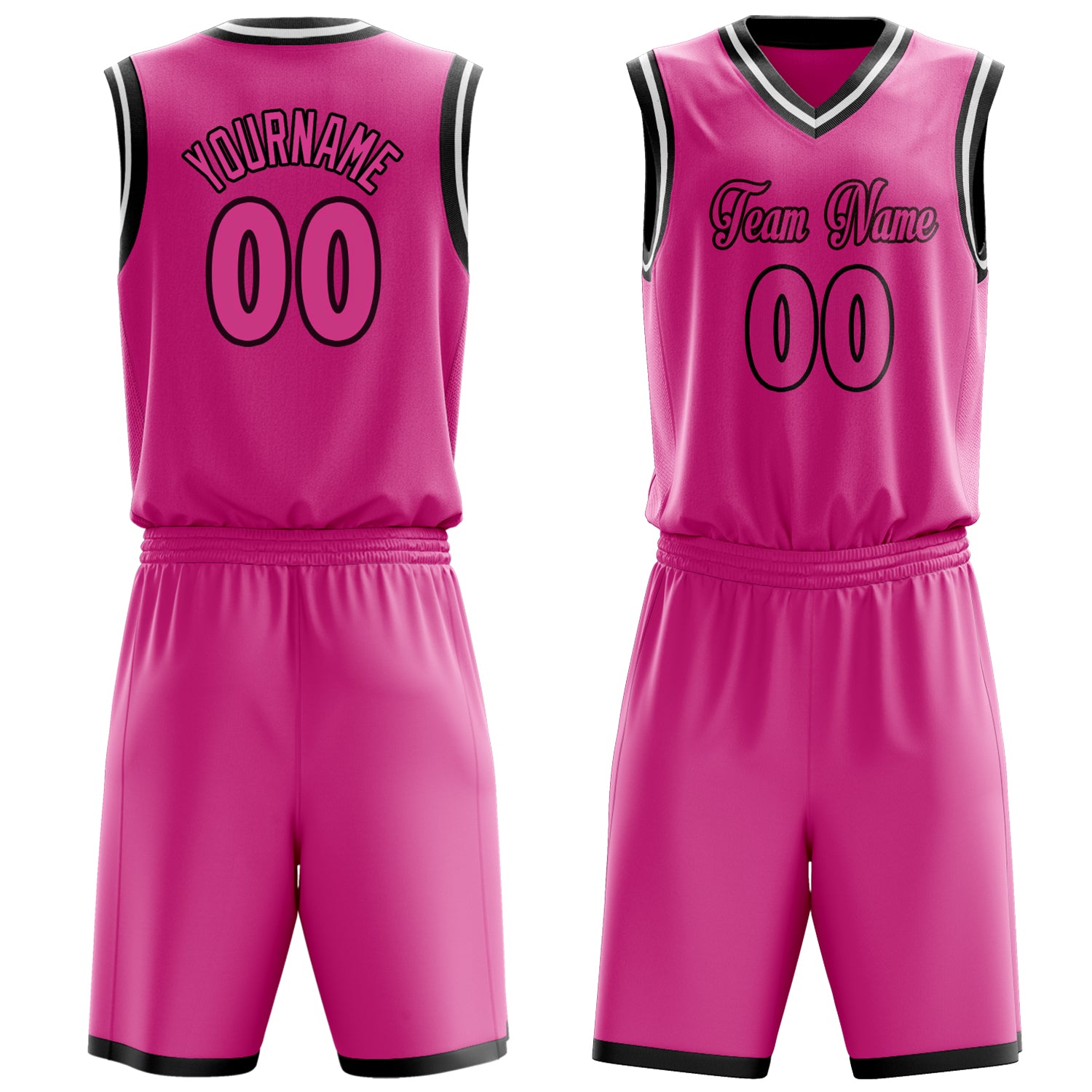 Maßgeschneidertes professionelles Rosa Schwarz Basketballtrikot-Set BS03240701XE169