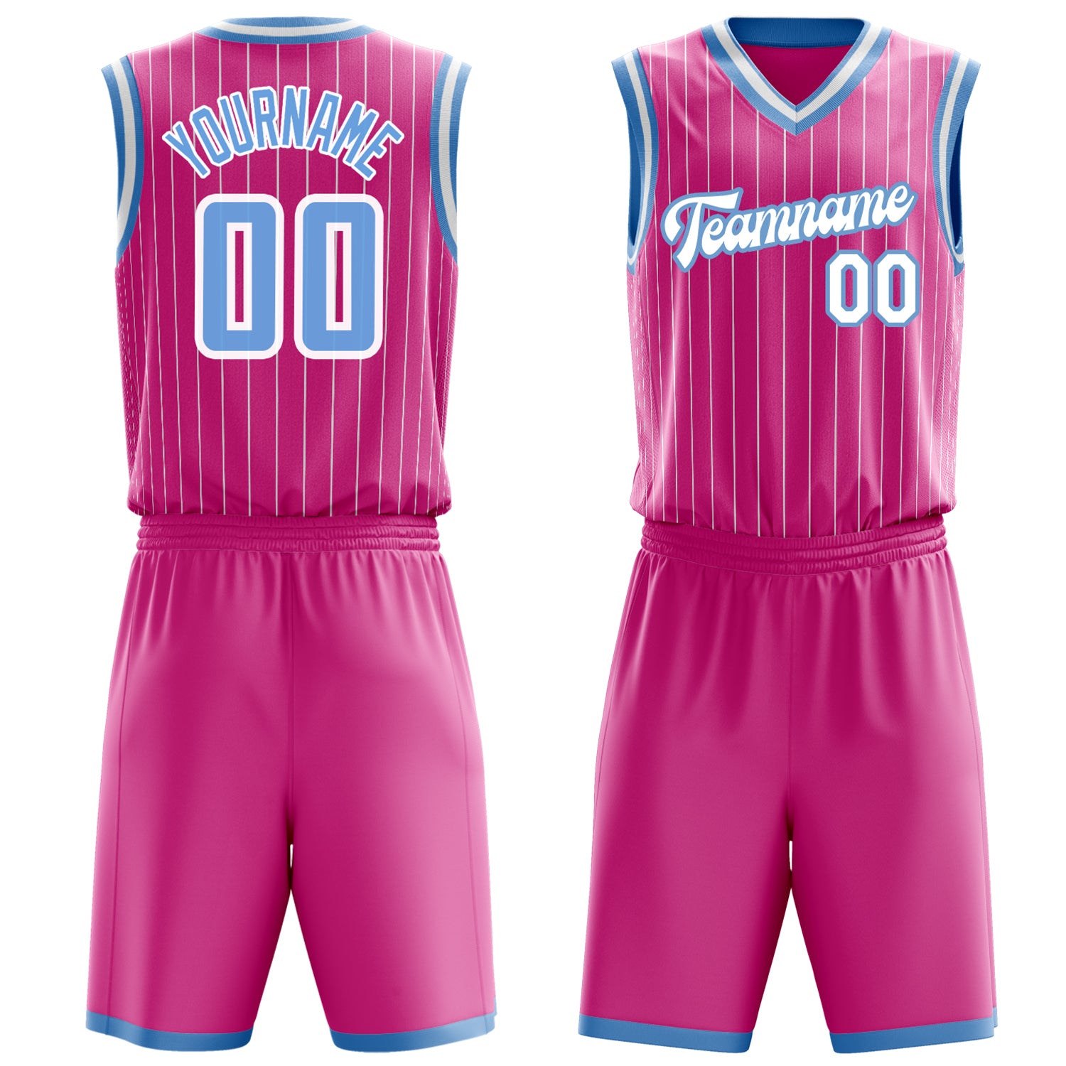 Maßgeschneidertes professionelles Rosa Hellblau Basketballtrikot-Set BS03240701XE170