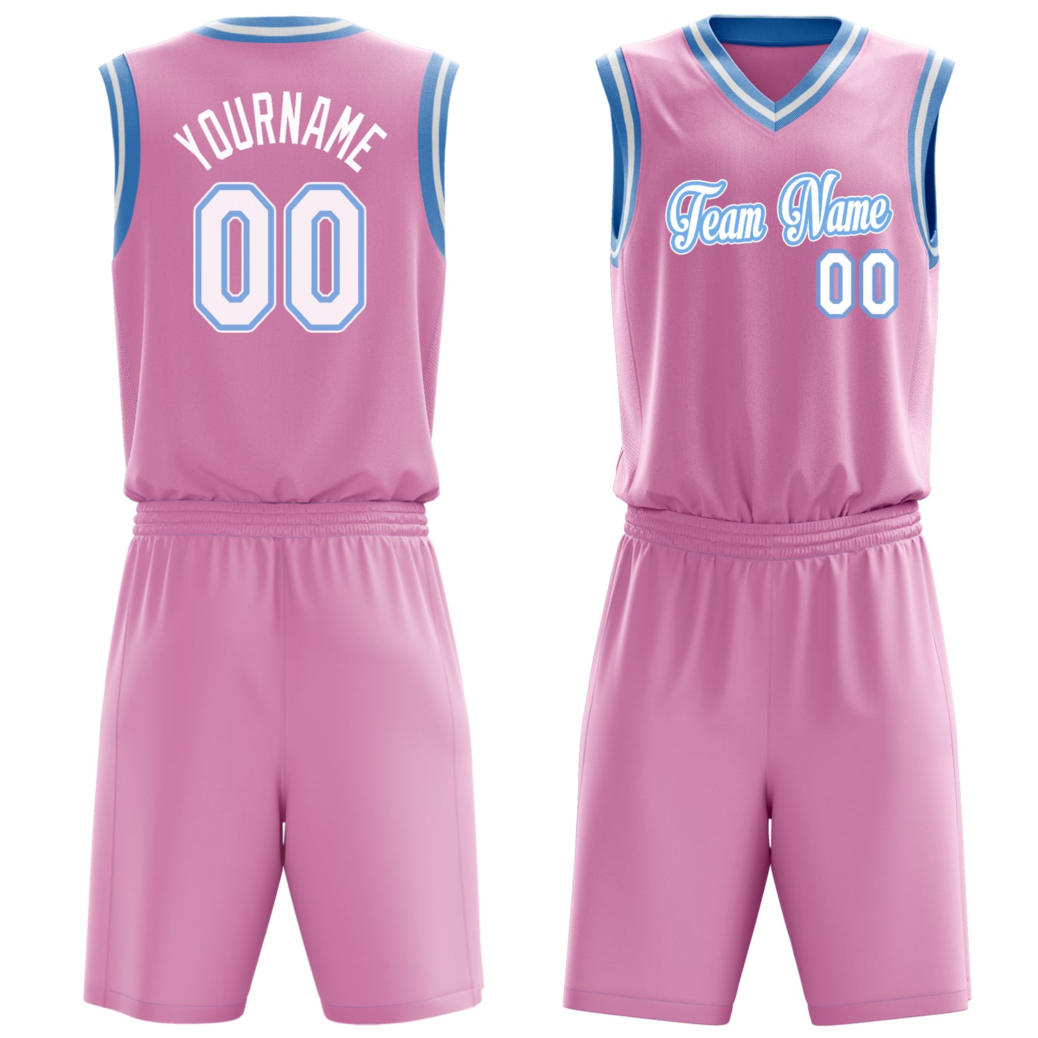 Maßgeschneidertes professionelles Rosa Weiß Basketballtrikot-Set BS03240701XE171