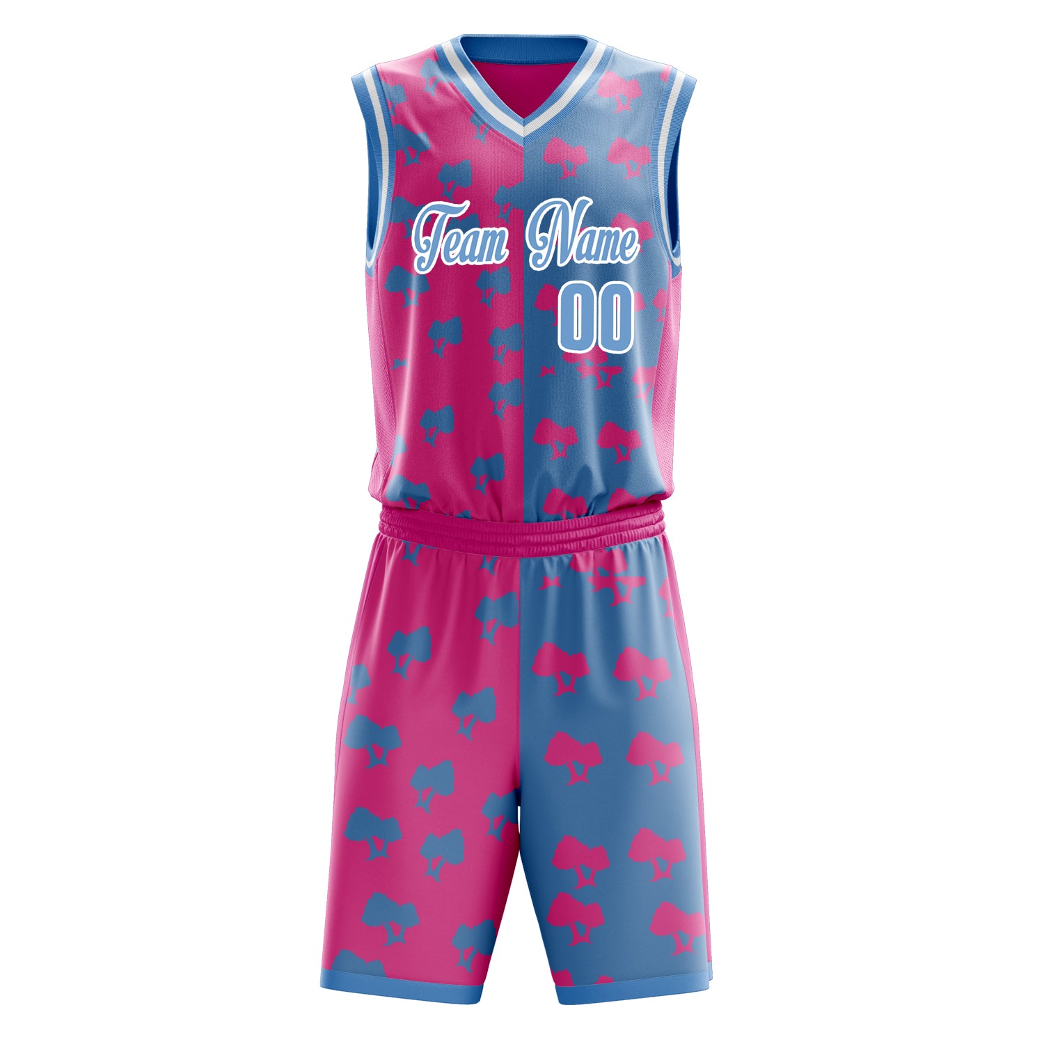 Maßgeschneidertes professionelles Rosa Hellblau Basketballtrikot-Set