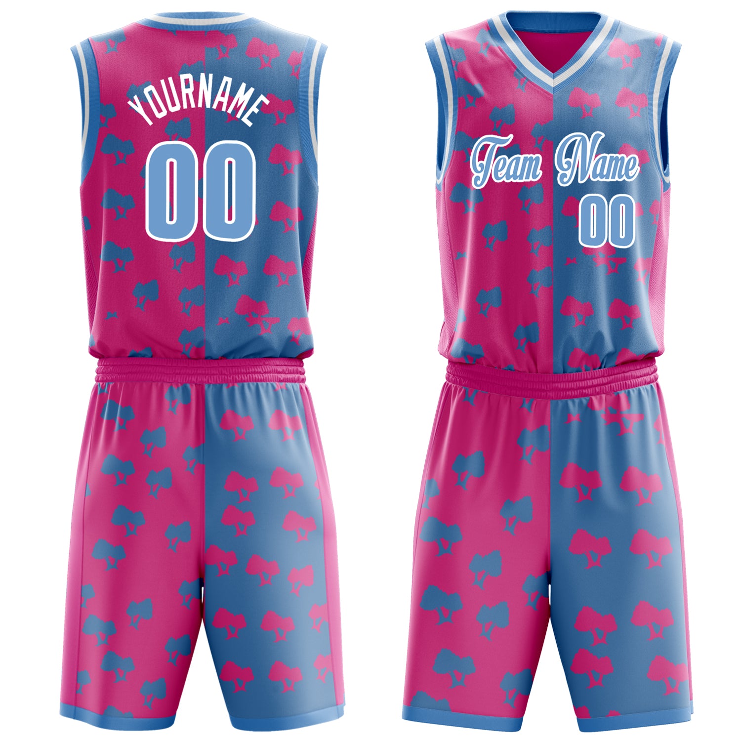 Maßgeschneidertes professionelles Rosa Hellblau Basketballtrikot-Set BS03240701XE175