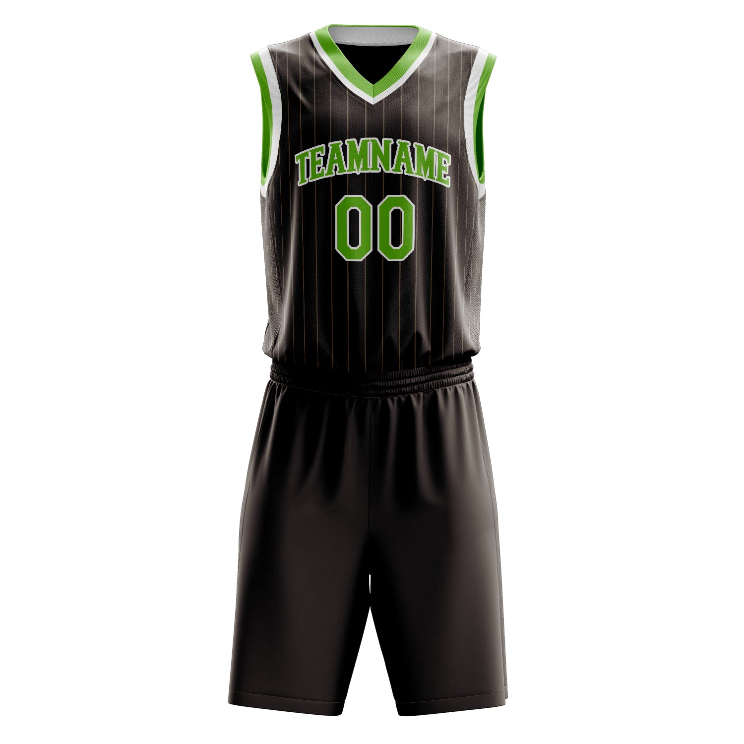 Maßgeschneidertes professionelles Braun Neongrün Basketballtrikot-Set