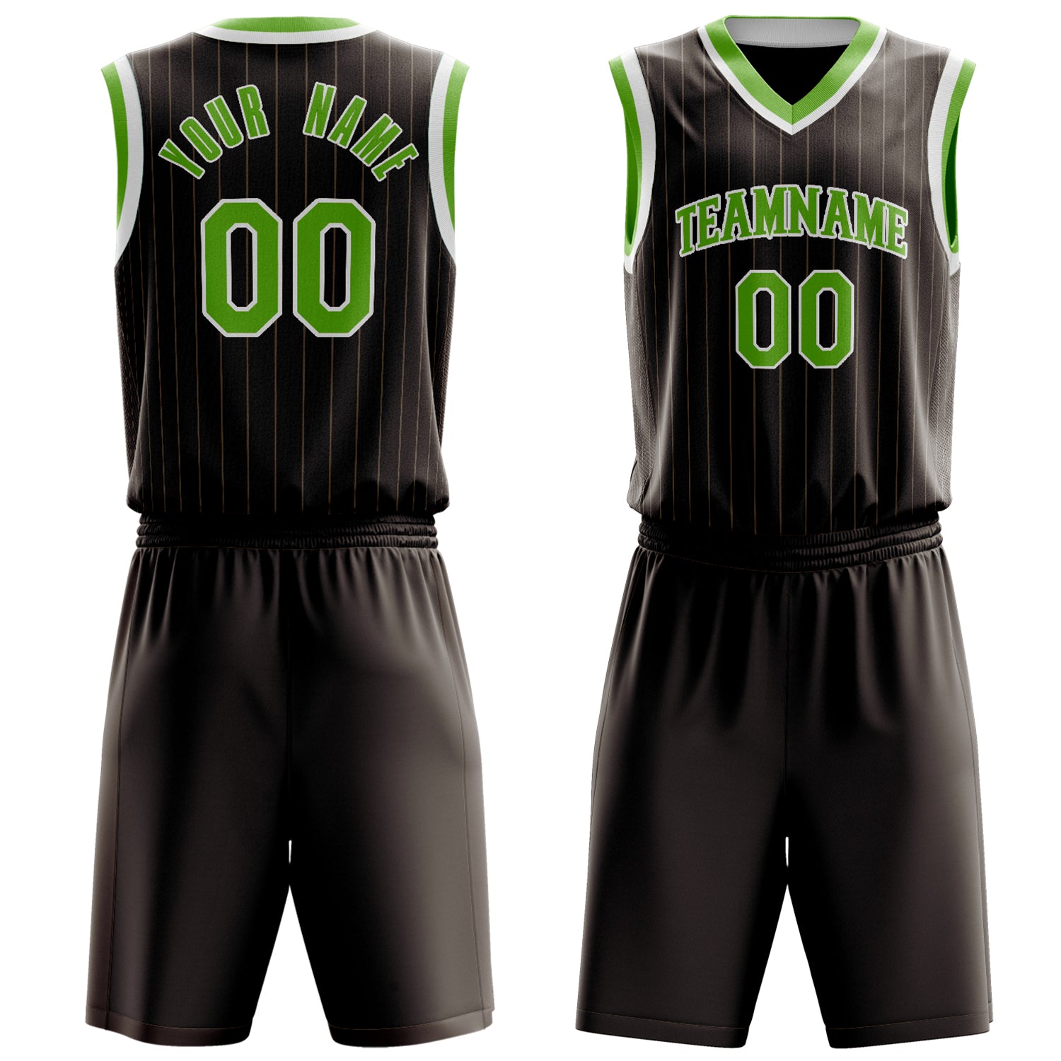 Maßgeschneidertes professionelles Braun Neongrün Basketballtrikot-Set BS03240701XF041