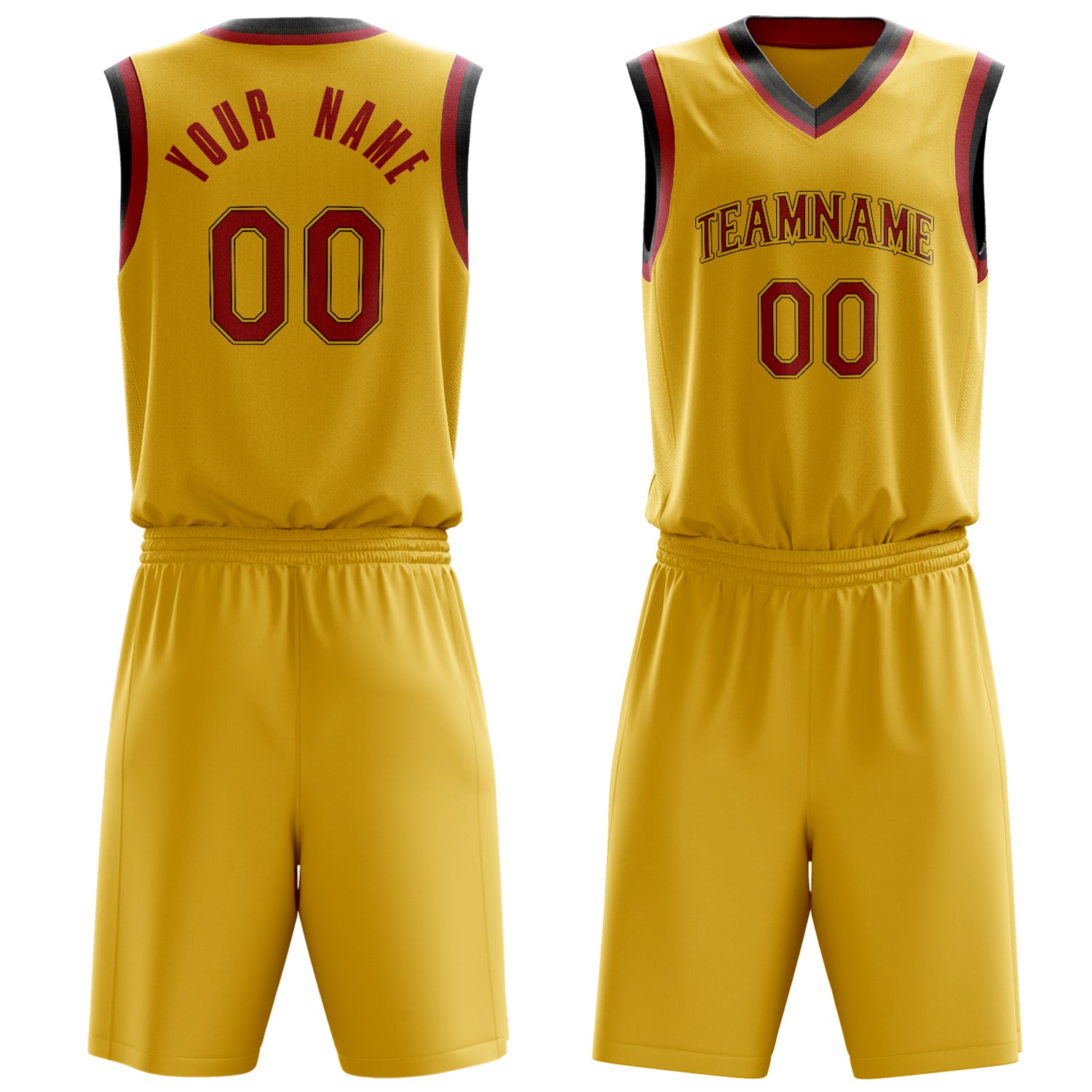 Maßgeschneidertes professionelles Gold Karmesinrot Basketballtrikot-Set BS03240701XF064