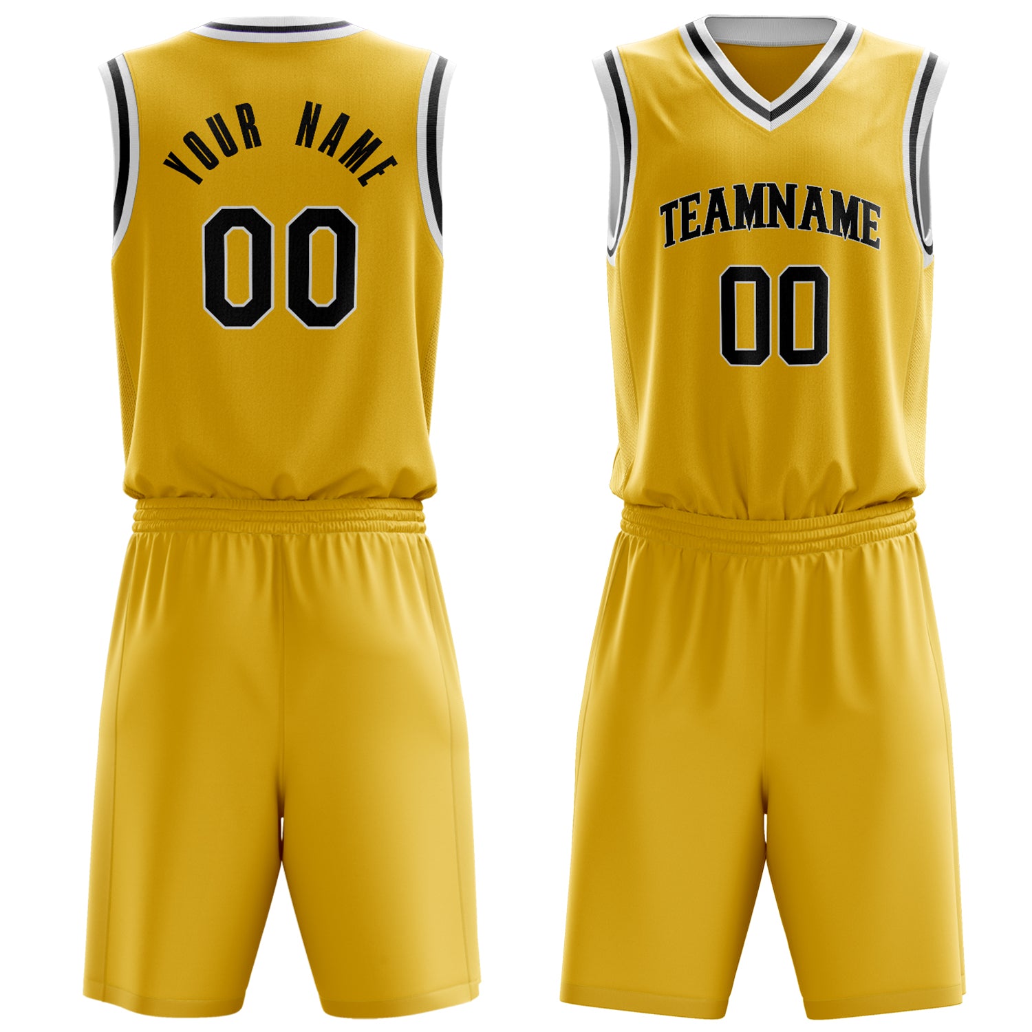 Maßgeschneidertes professionelles Gold Schwarz Basketballtrikot-Set BS03240701XF068