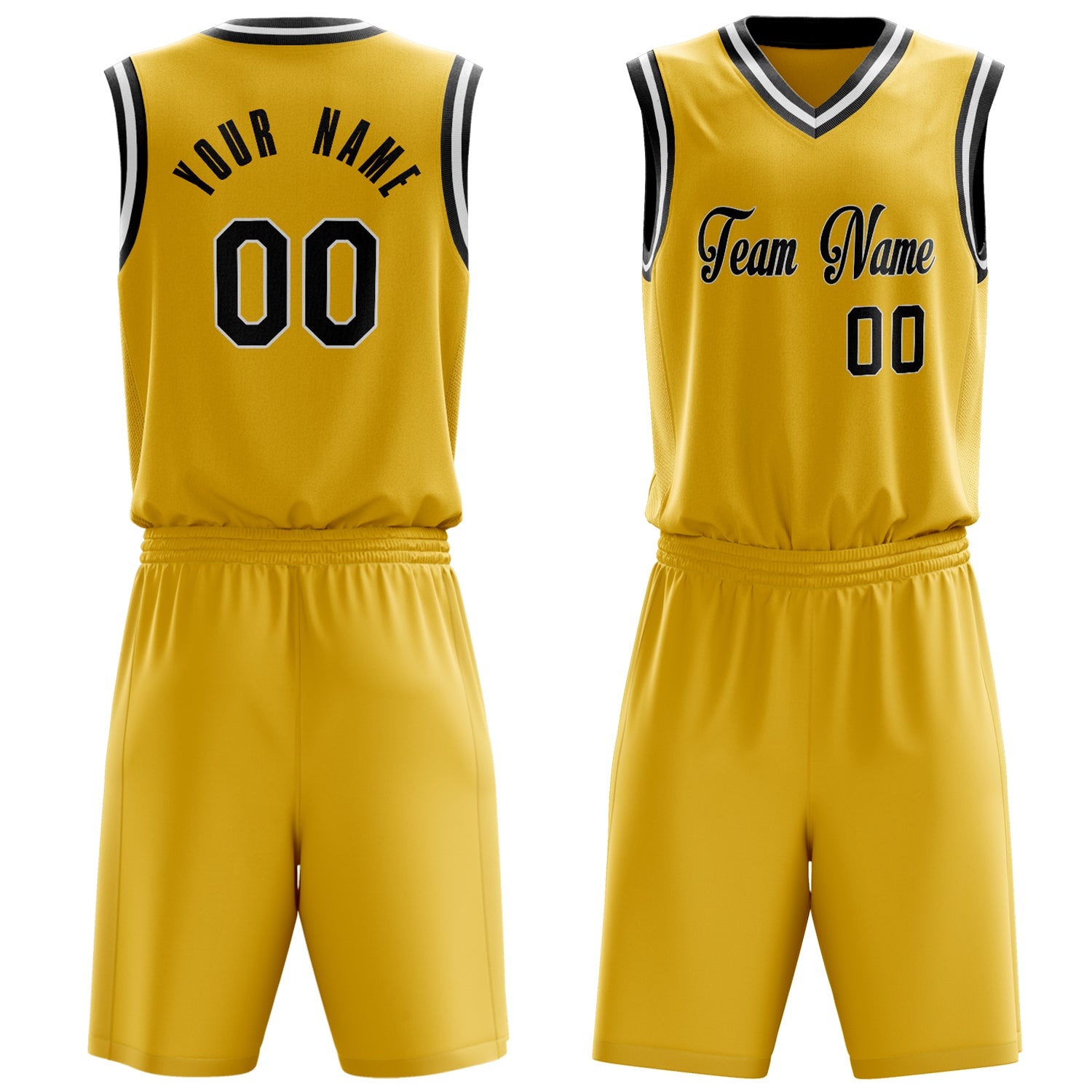 Maßgeschneidertes professionelles Gold Schwarz Basketballtrikot-Set BS03240701XF070