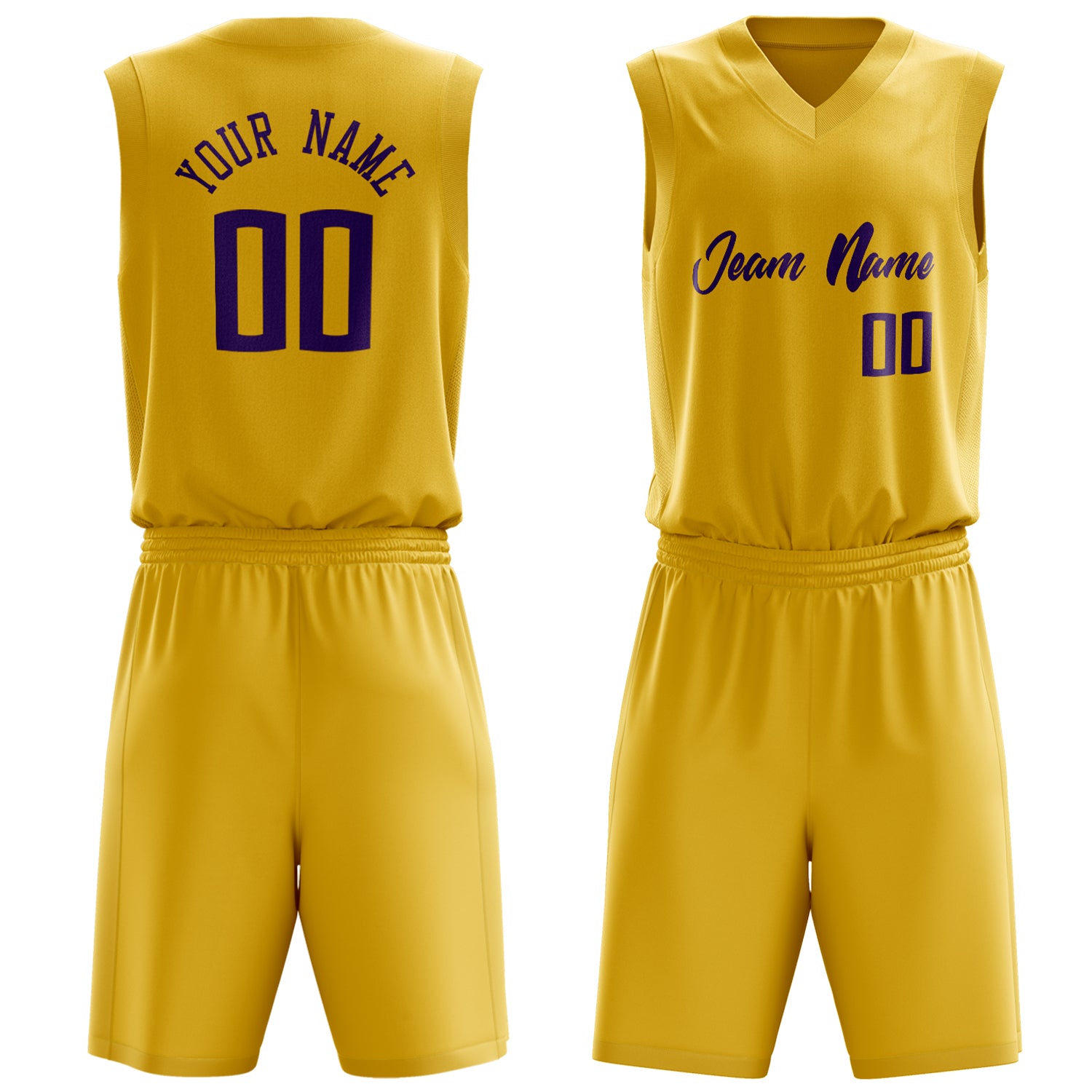 Maßgeschneidertes professionelles Gold Lila Basketballtrikot-Set BS03240701XF073