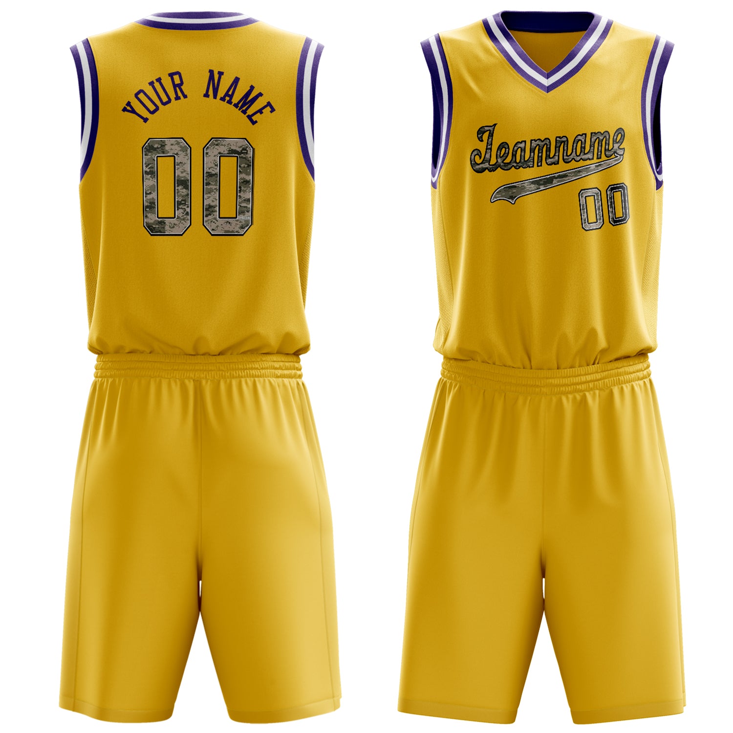 Maßgeschneidertes professionelles Gold Lila Basketballtrikot-Set BS03240701XF074