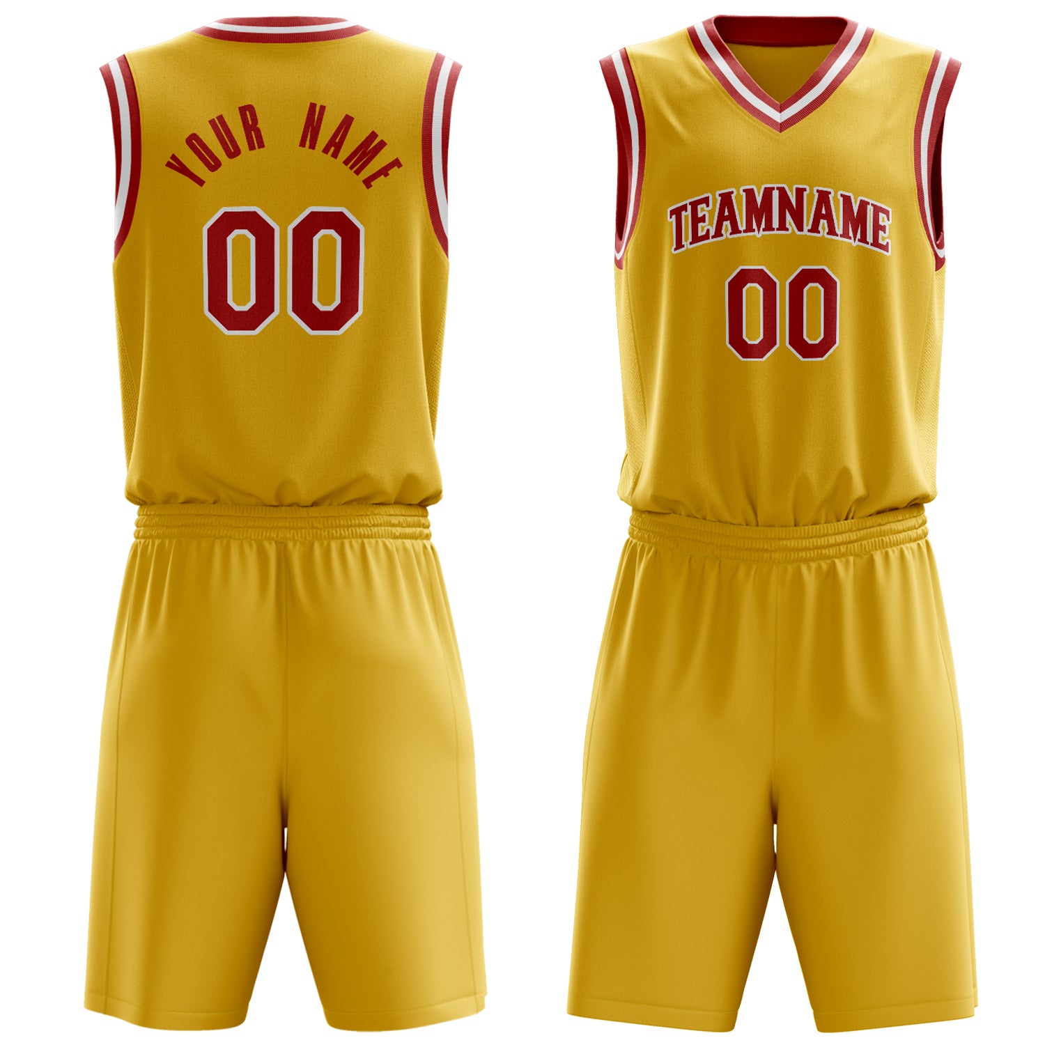 Maßgeschneidertes professionelles Gold Rot Basketballtrikot-Set BS03240701XF077