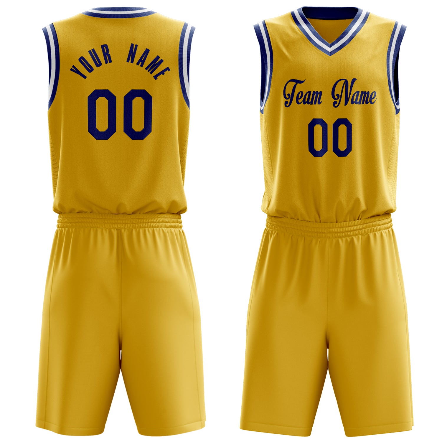 Maßgeschneidertes professionelles Gold Königsblau Basketballtrikot-Set BS03240701XF078