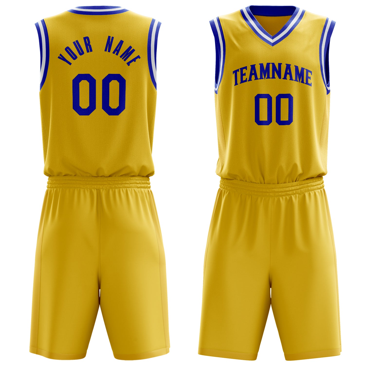 Maßgeschneidertes professionelles Gold Königsblau Basketballtrikot-Set BS03240701XF079