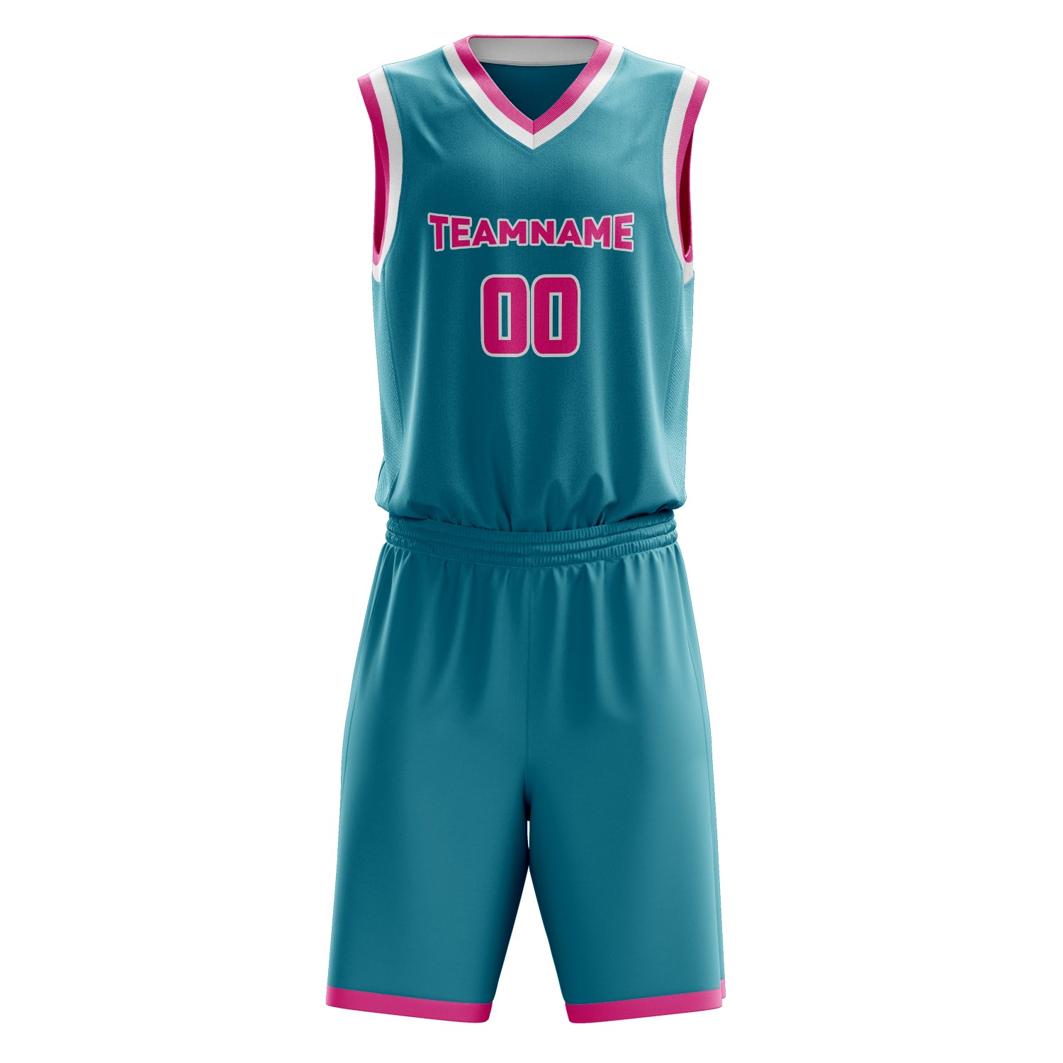 Maßgeschneidertes professionelles Blaugrün Rosa Basketballtrikot-Set